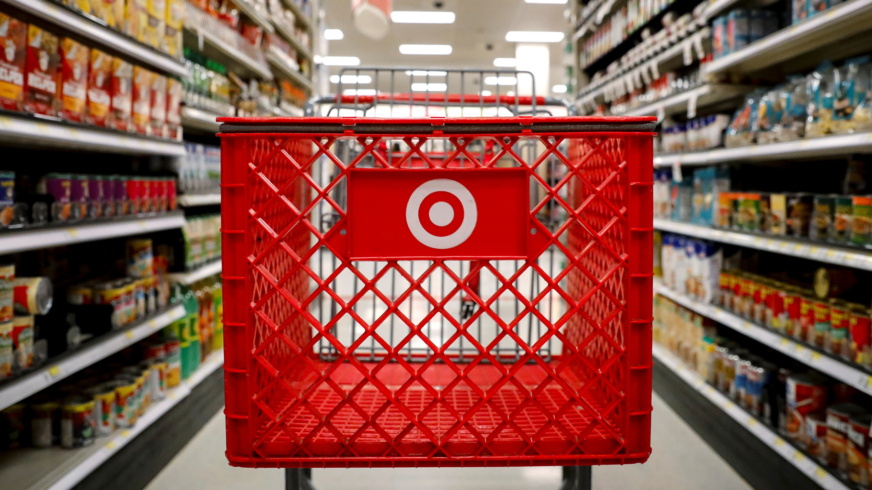 A shopping cart is seen in a Target store in the Brooklyn borough of New York