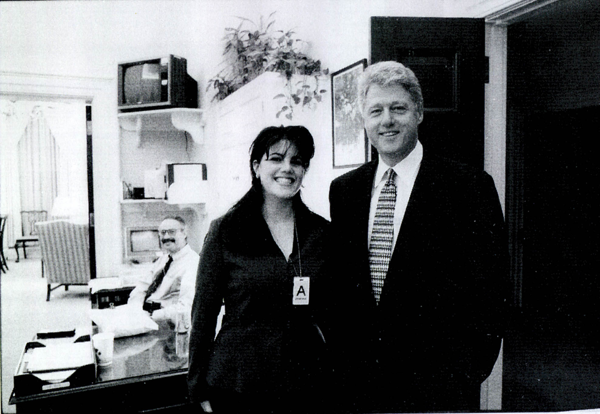 Monica Lewinsky stands next to President Bill Clinton in 1998. The two had an affair.