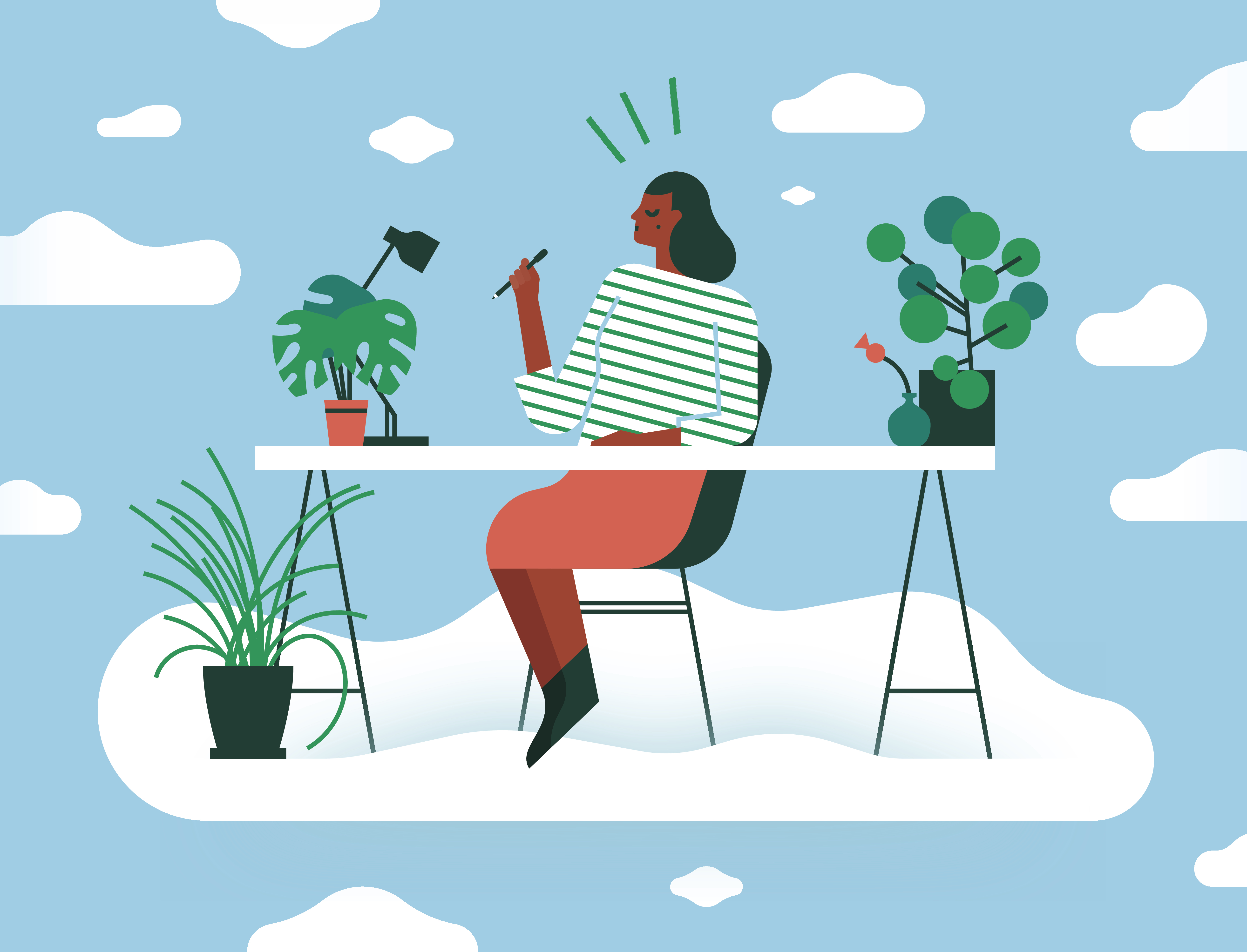 Calm woman meditating at desk