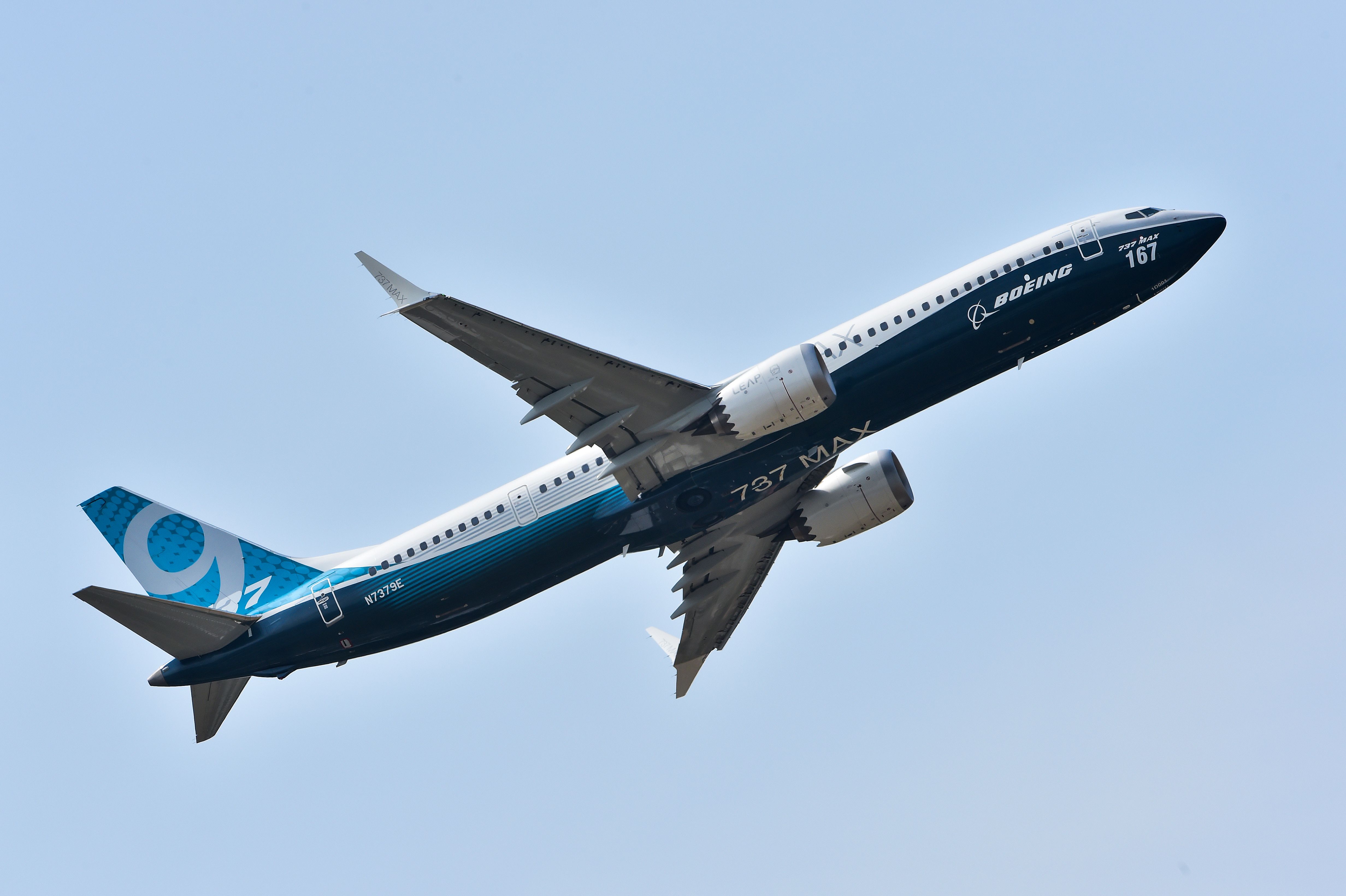 A Boeing 737 Max 9 jet airliner performs its flight display