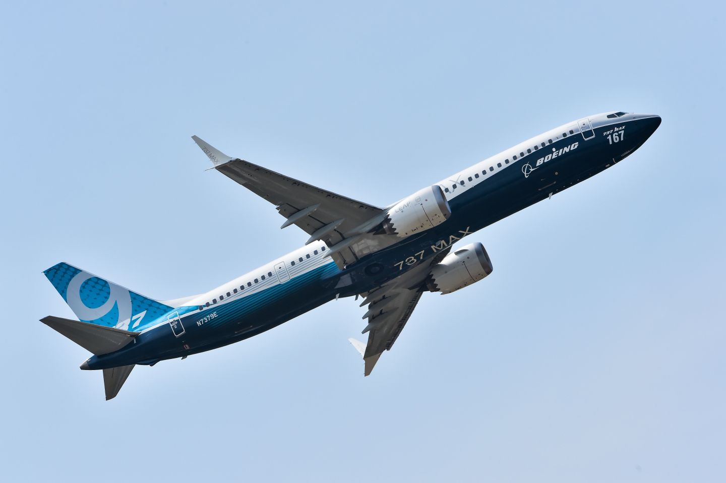A Boeing 737 Max 9 jet airliner performs its flight display