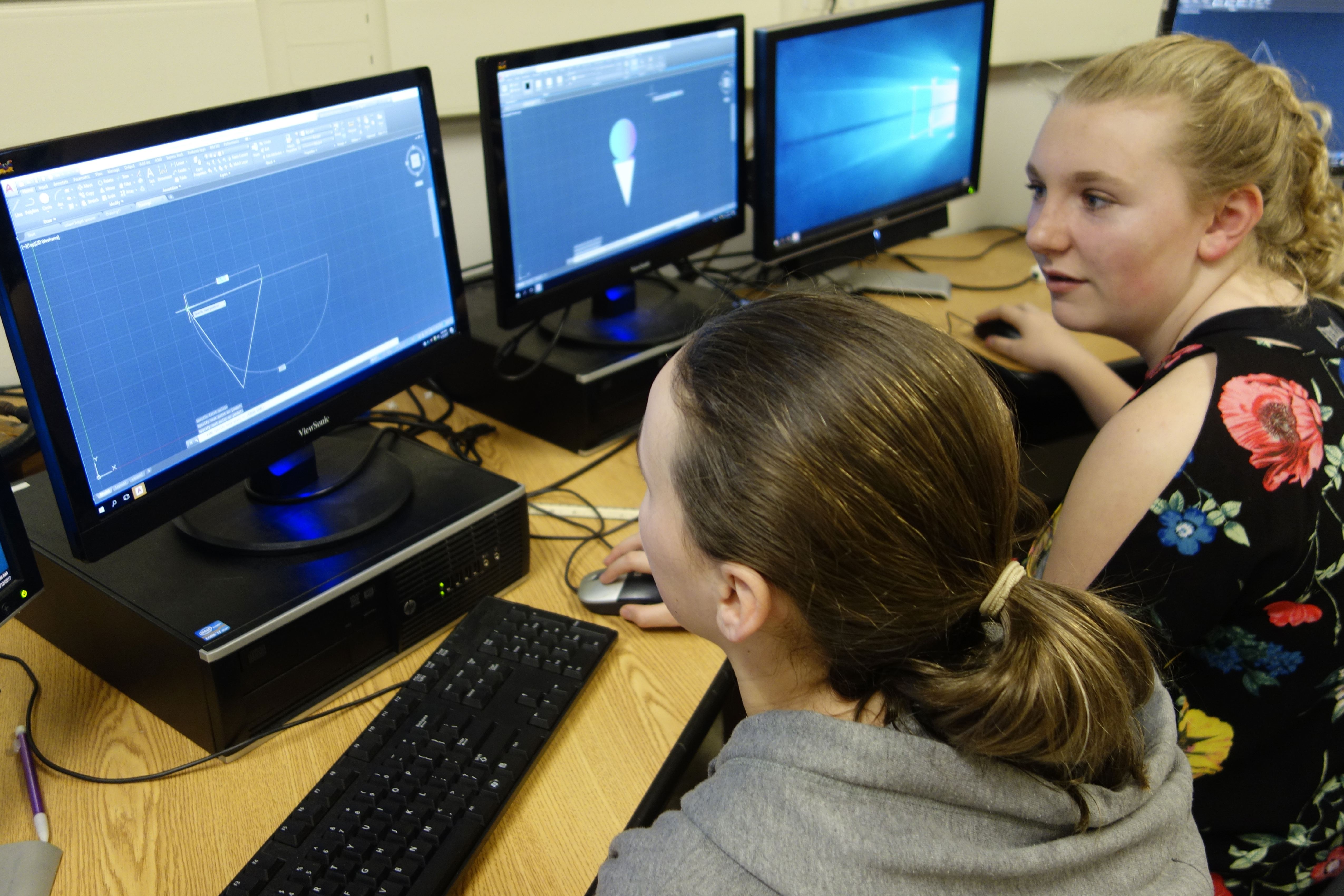 6th Grade Girls Using CAD Program to Design a Fidget Widget