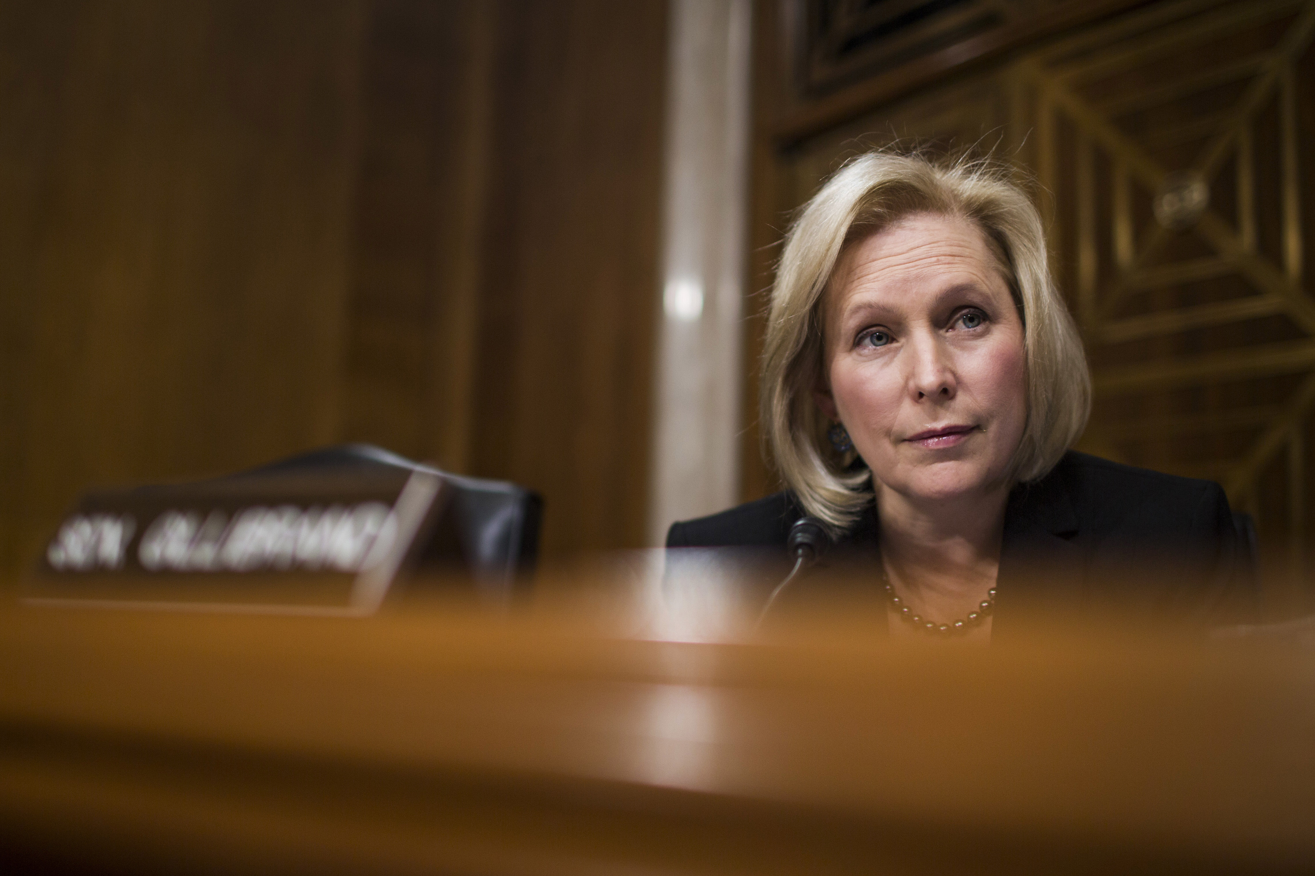 Senator Kirsten Gillibrand listens during a Senate hearing.