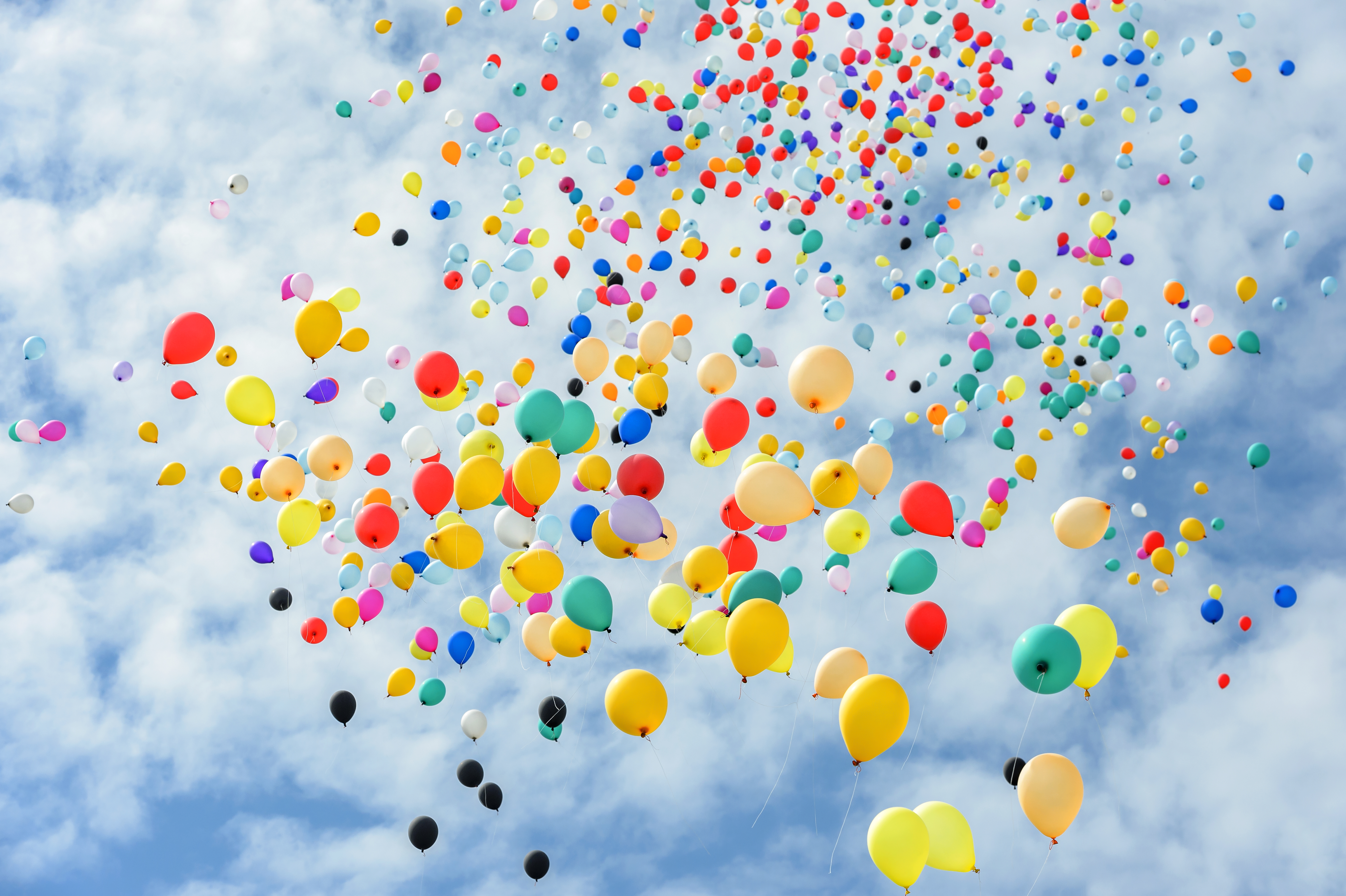 Multicolored balloons flying to the sky.