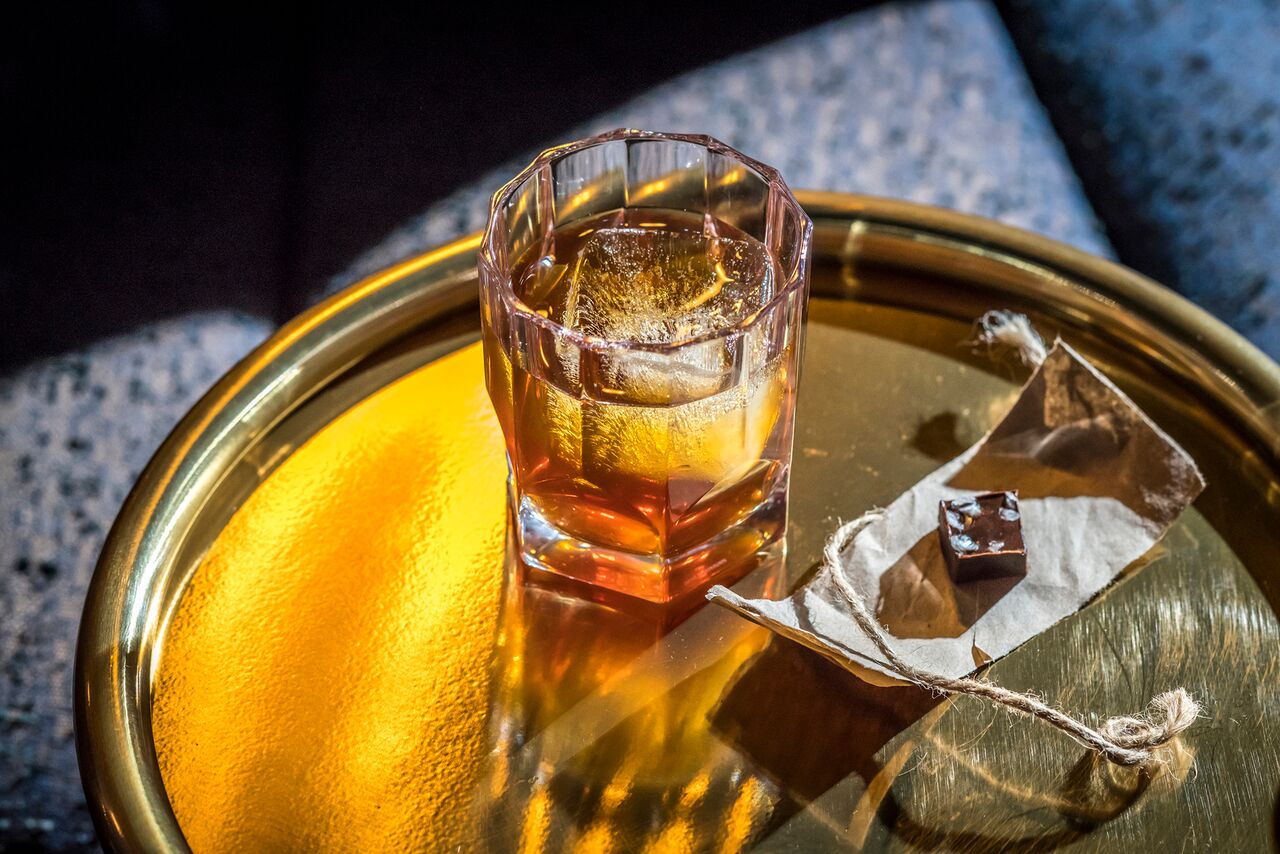 A bespoke cocktail at The 18th Room, a speakeasy-style cocktail lounge in Manhattan's Chelsea neighborhood.
