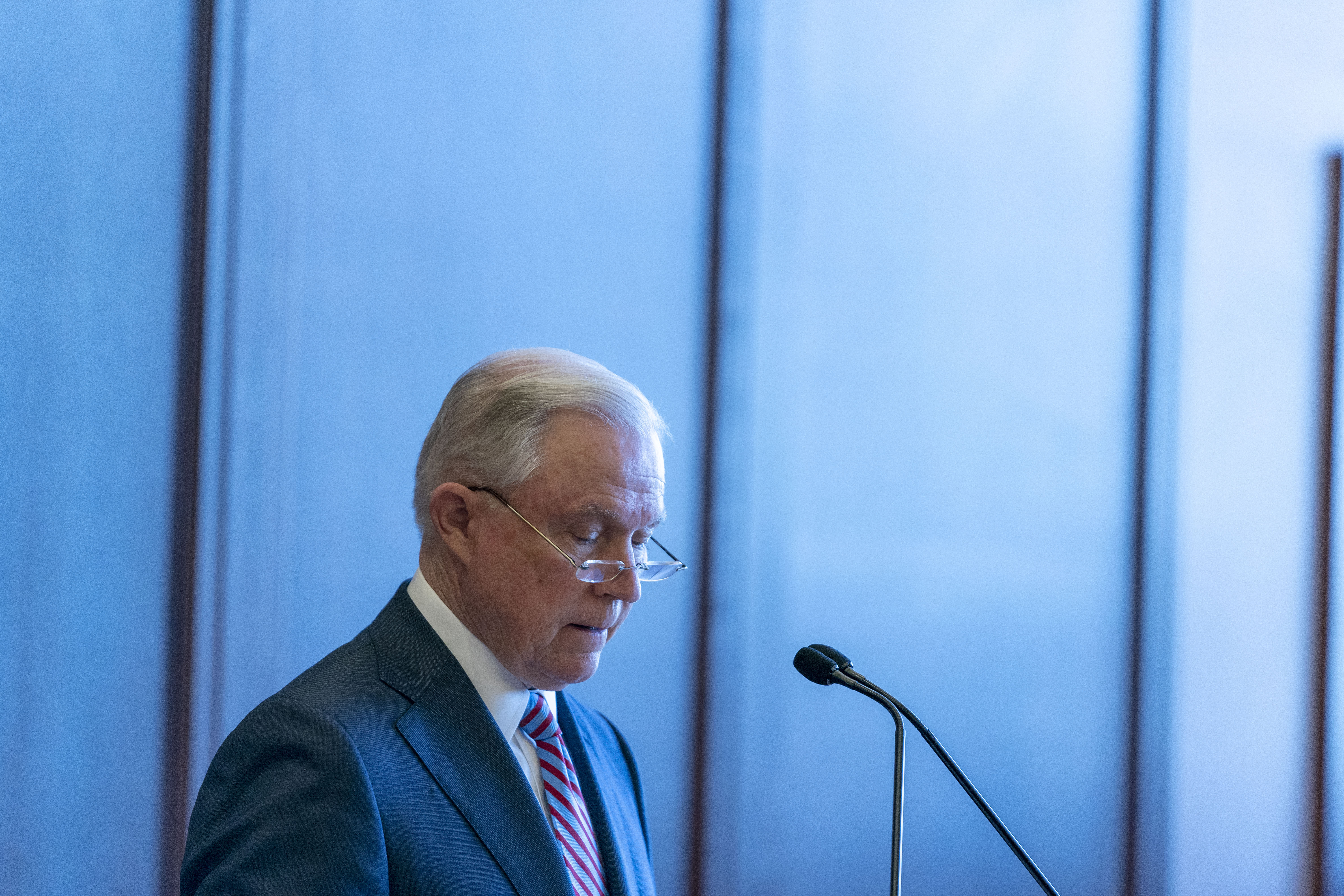Attorney General Jeff Sessions delivers remarks on immigration and law enforcement actions on at Lackawanna College in Scranton, Pennsylvania.