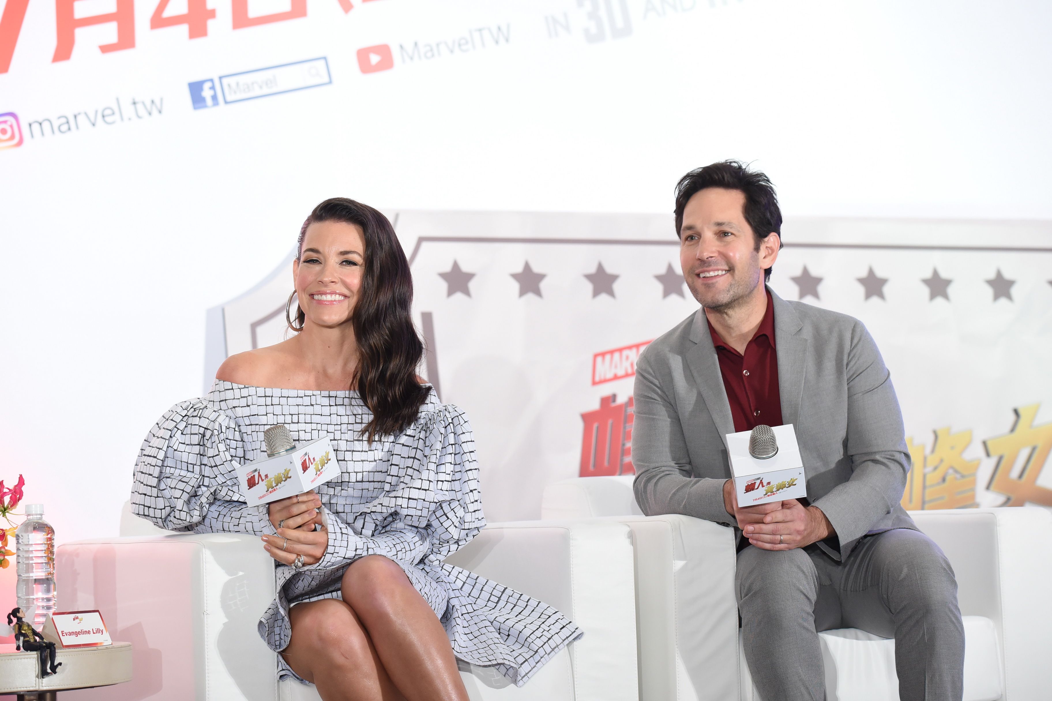 Paul Rudd and Evangeline Lilly promote "Ant-man and the Wasp" in Taipei