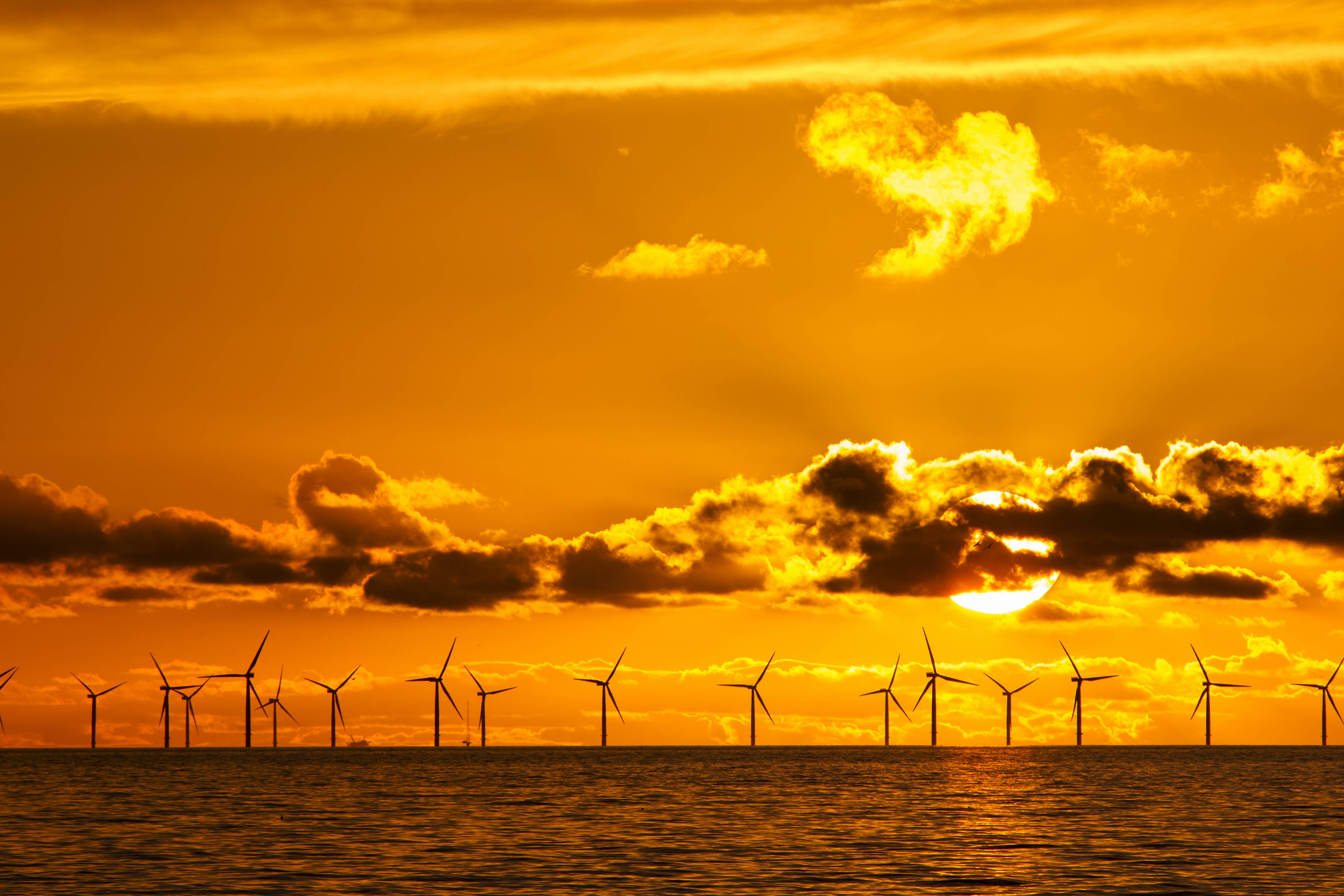 Sunset Over Walney Offshore Wind Farm, Morecambe Bay