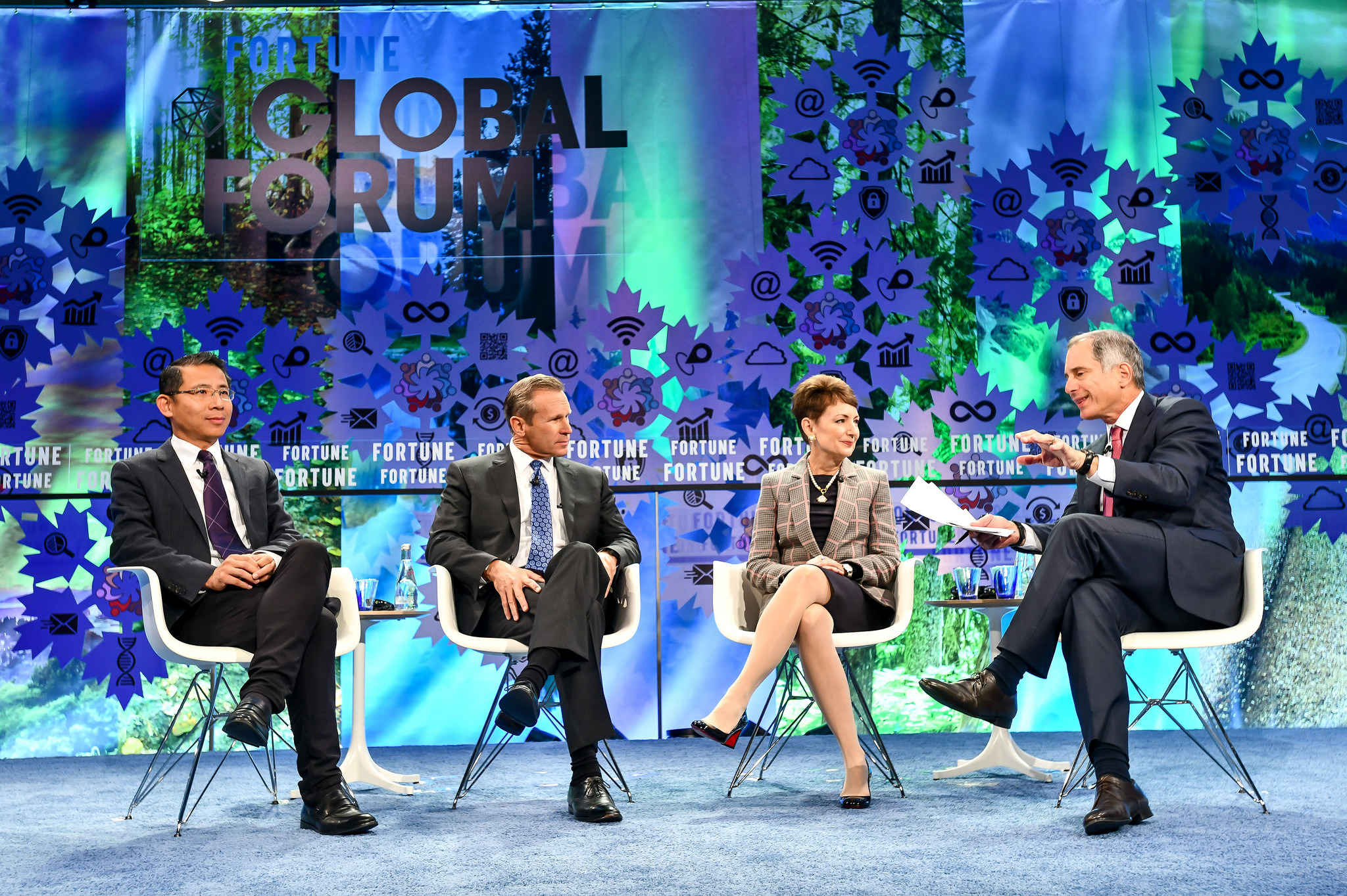 Felix Zhang, Group Executive Director of Envision Energy; Doug Suttles, CEO of Encada; and Lynn Good, CEO of Duke Energy speak with Fortune Executive Editor Adam Lashinsky at the Fortune Global Fortune in Toronto, Canada on Tuesday, Oct. 16, 2018.