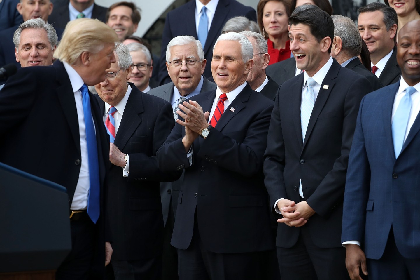 President Trump Speaks On The Passage Of The GOP Tax Plan At The White House