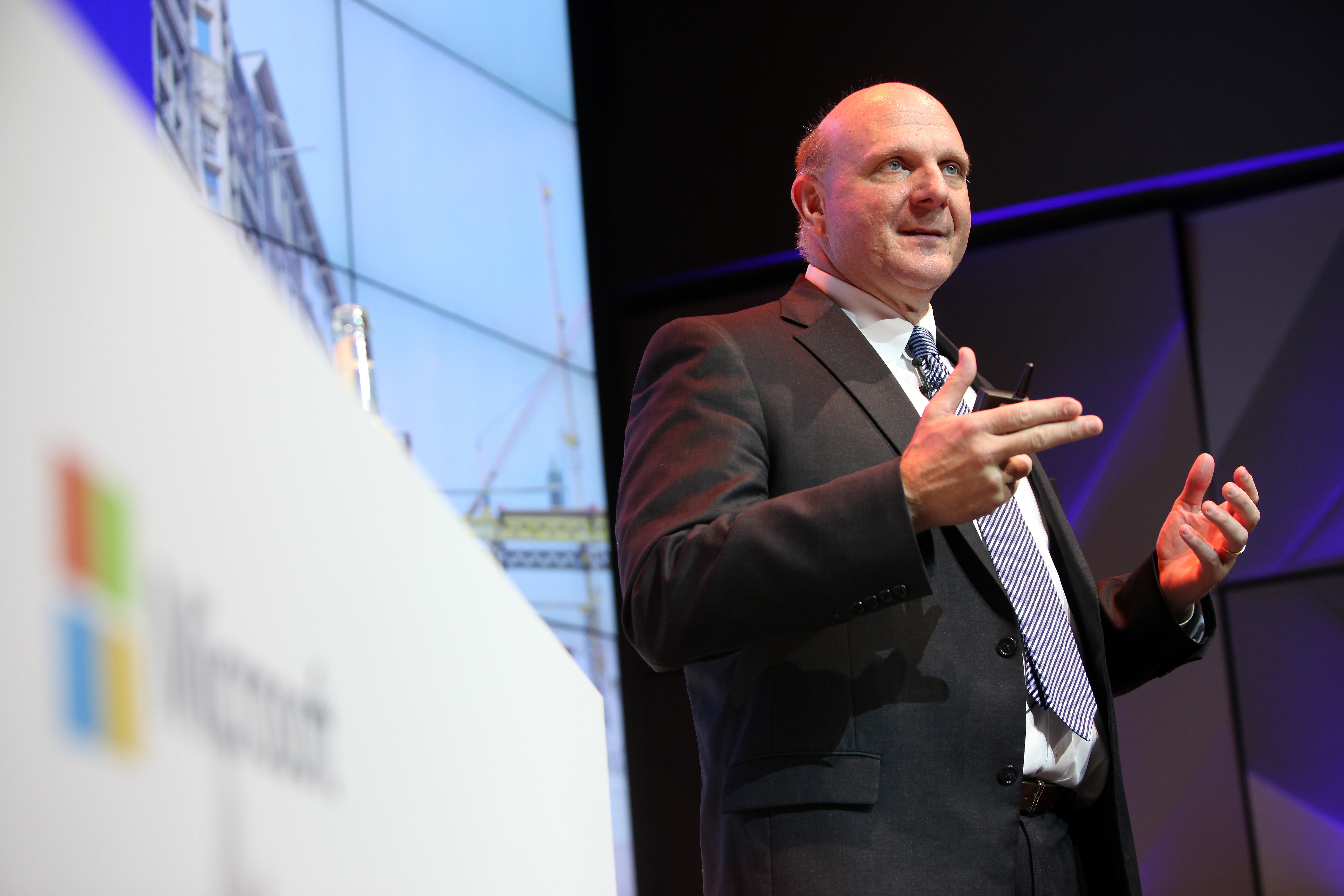 Then-Microsoft CEO Steve Ballmer speaks at the opening of the Microsoft Center Berlin on Nov. 7, 2013, in Berlin.