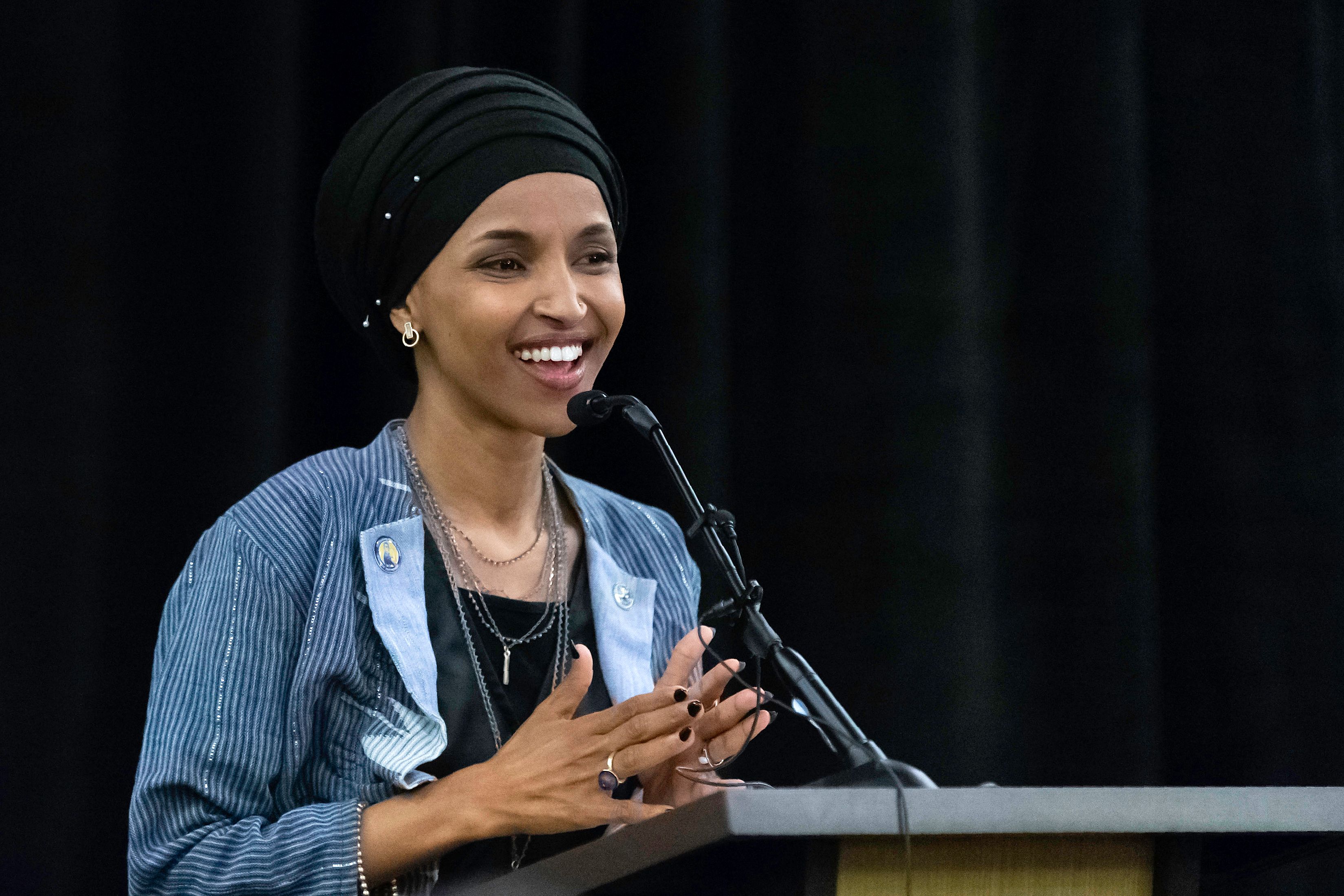 Ilhan Omar, newly elected to the U.S. House of Representatives on the Democratic ticket, speaks to a group of supporters in Minneapolis, Minnesota on November 6, 2018.