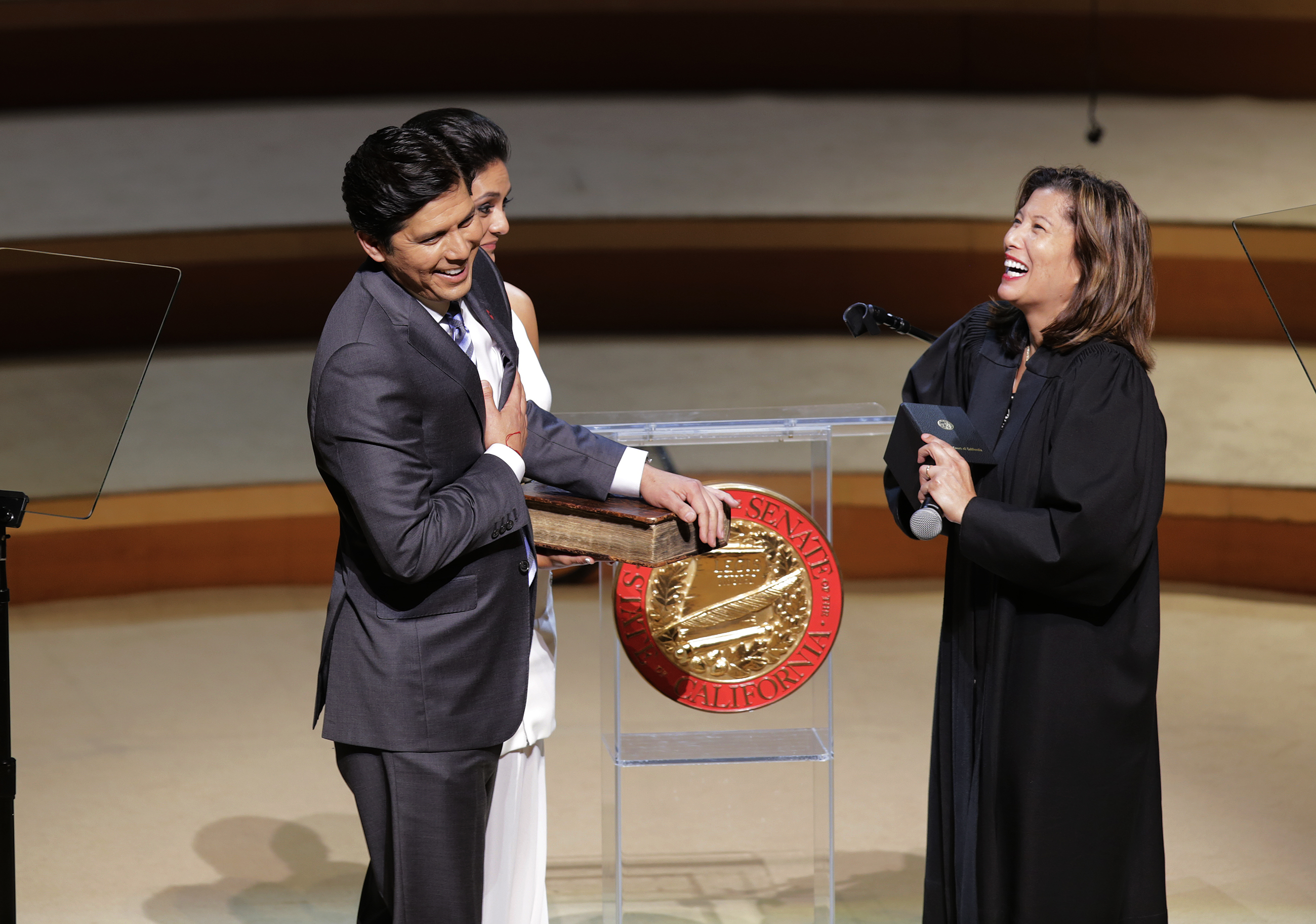 LOS ANGELES, CA - OCTOBER 15, 2014: State Sen. Kevin de Leon of Los Angeles shares a light hearted