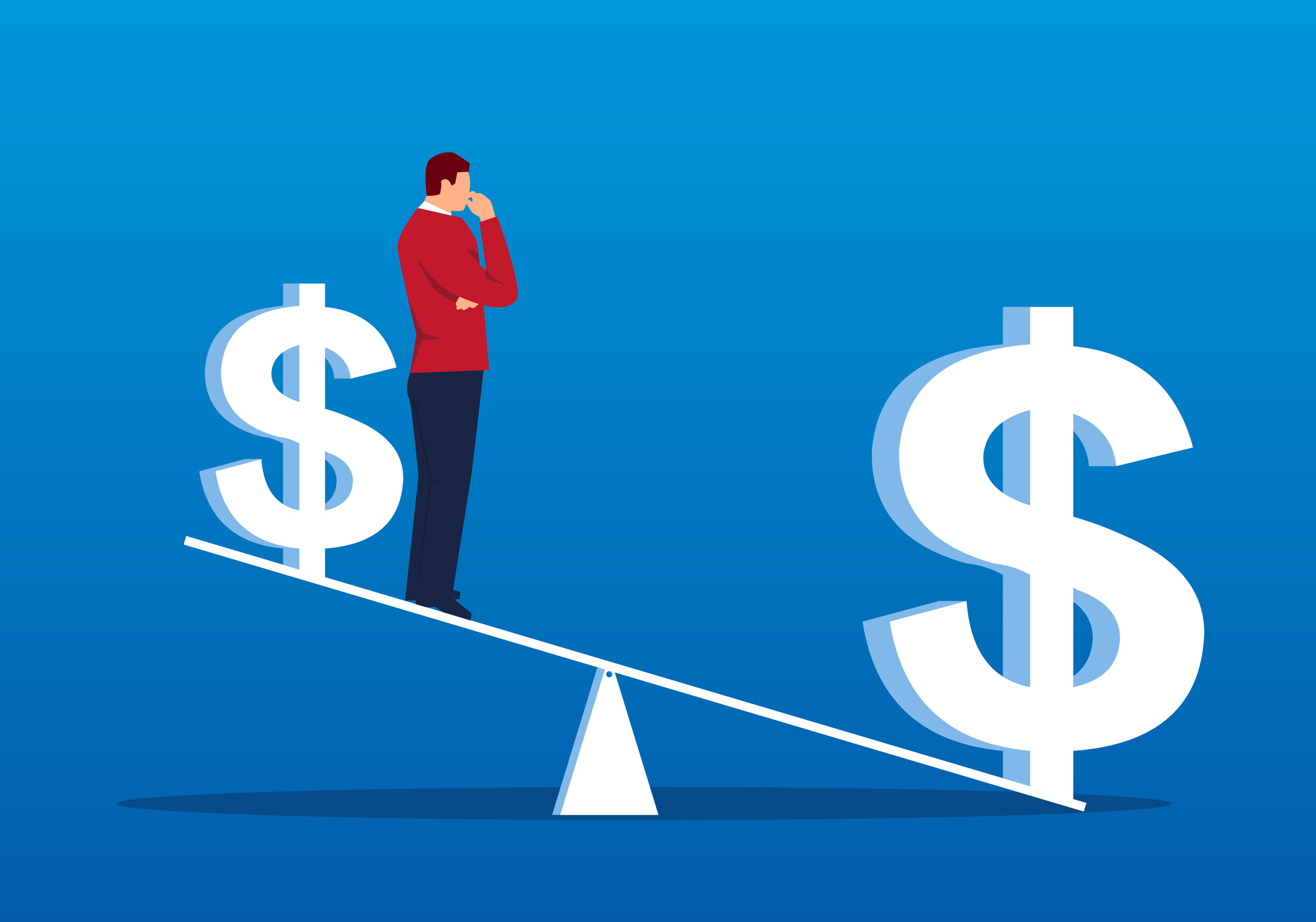 Businessman is thinking about his value