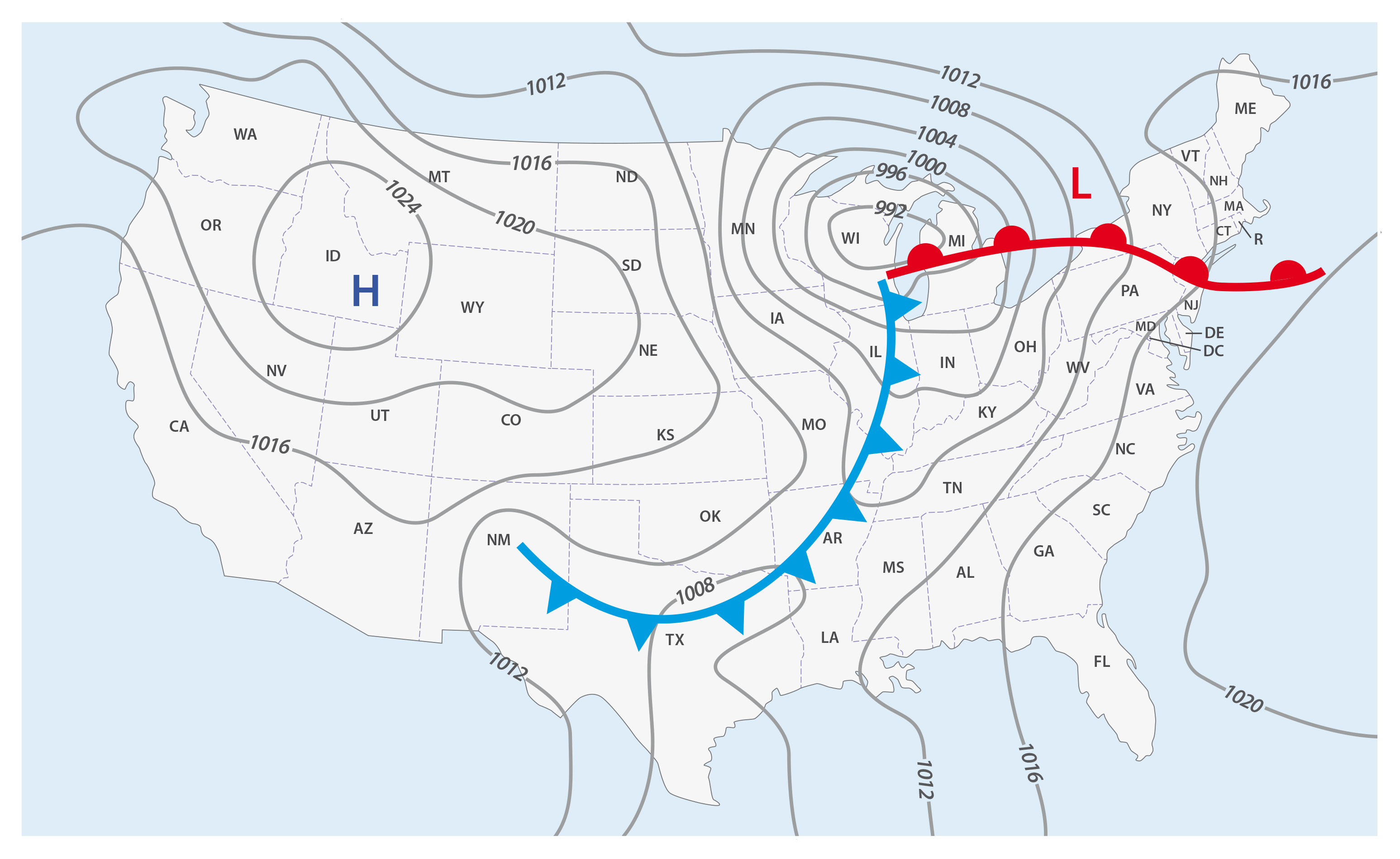 Imaginary weather map of the United States of America