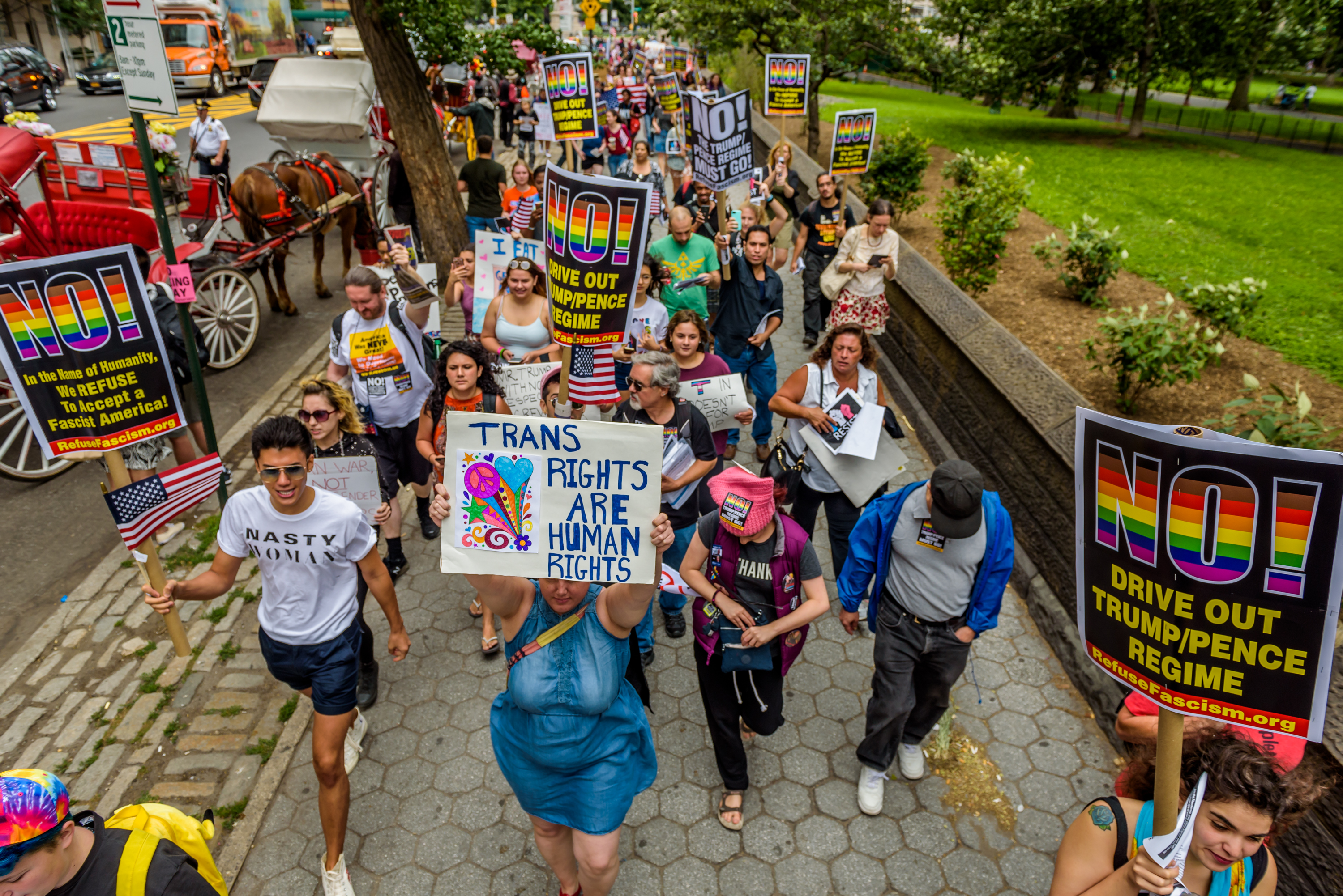 A group of New Yorkers gathered at Columbus Circle across