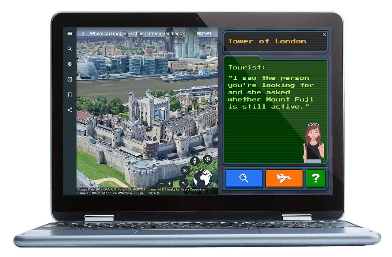 Google released a new game on Wednesday that lets anyone chase villain Carmen Sandiego around the world, via Google Earth.
