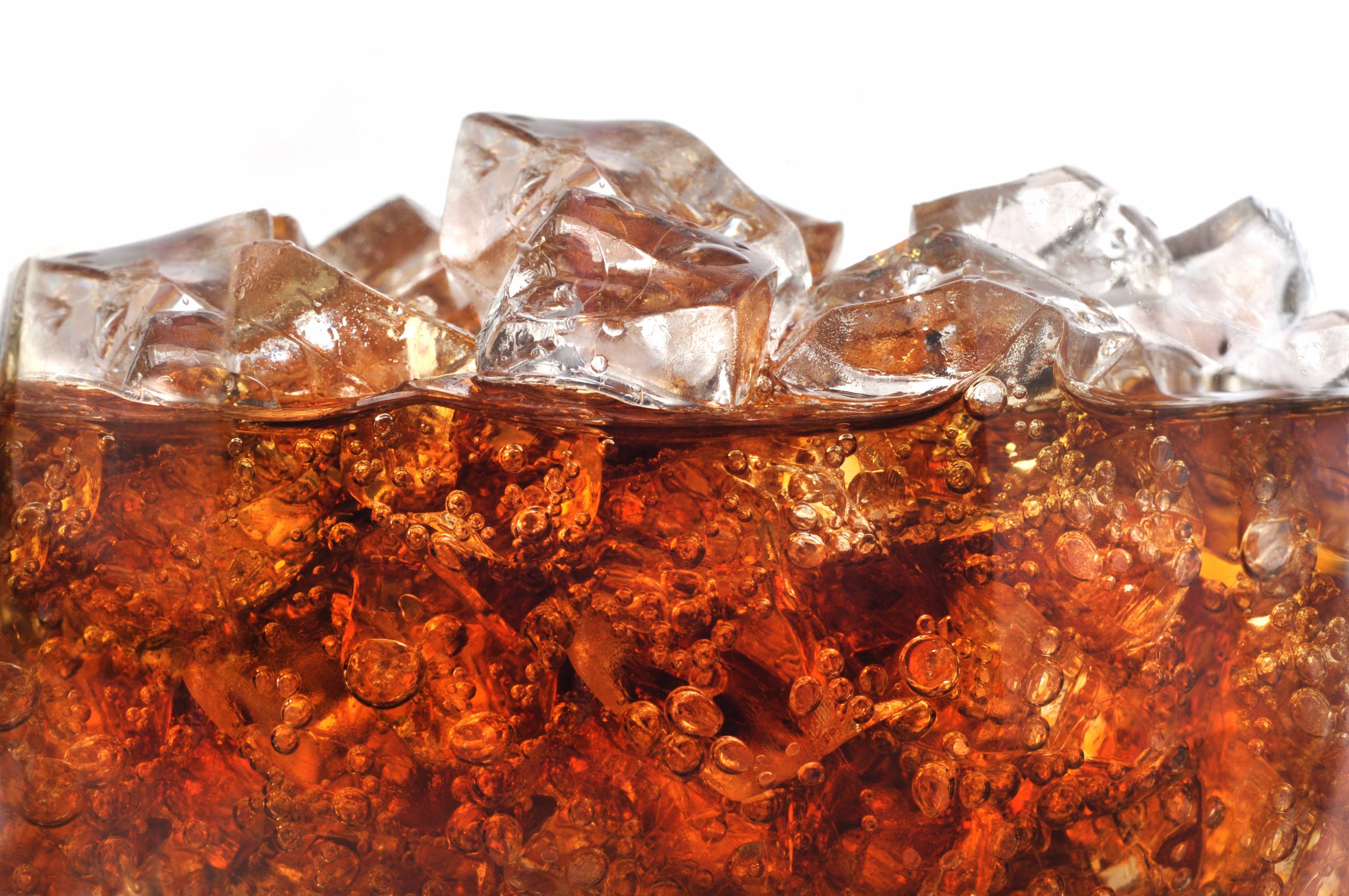 Detail of Cold Bubbly Carbonated Soft Drink with Ice