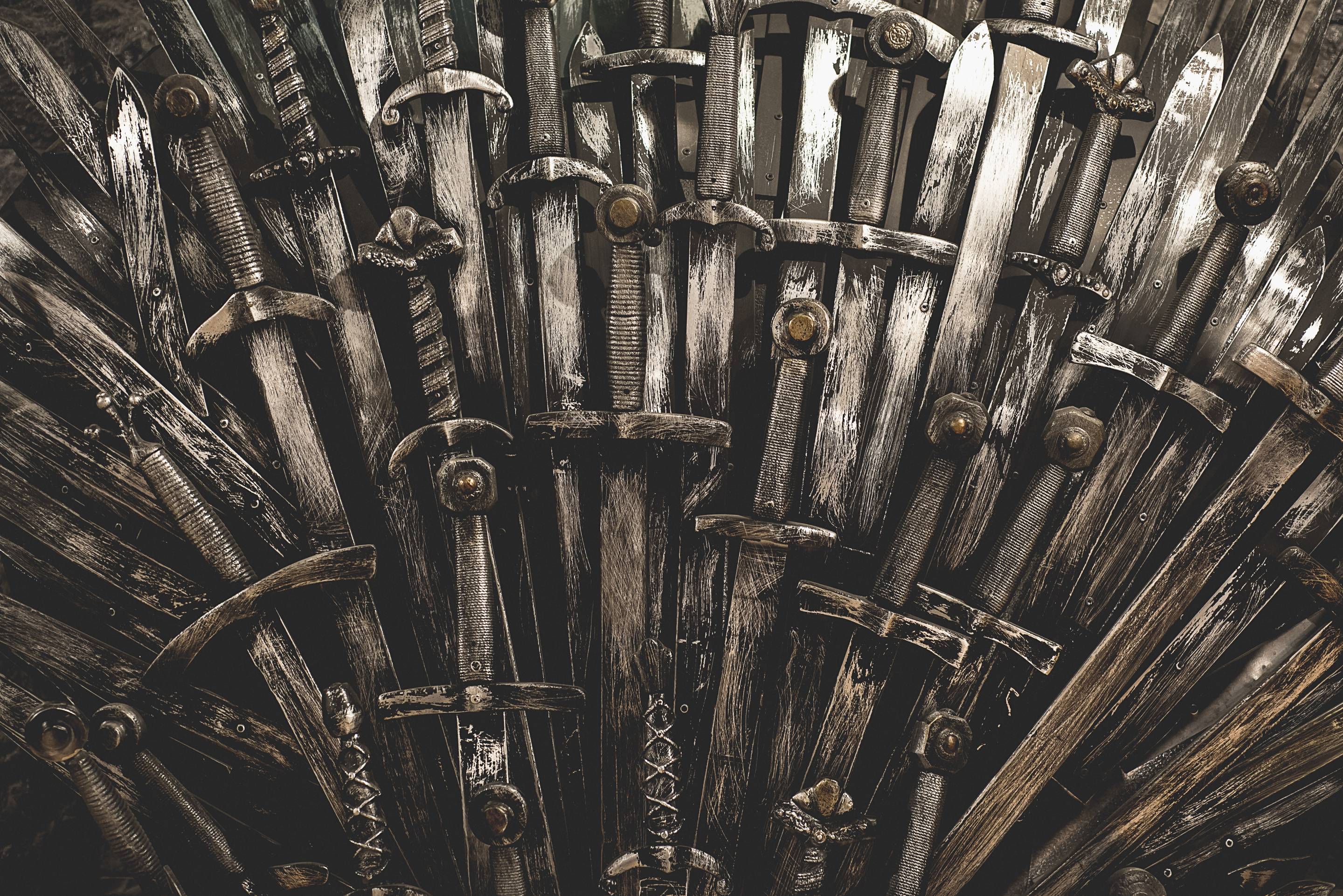 Metal knight swords background.