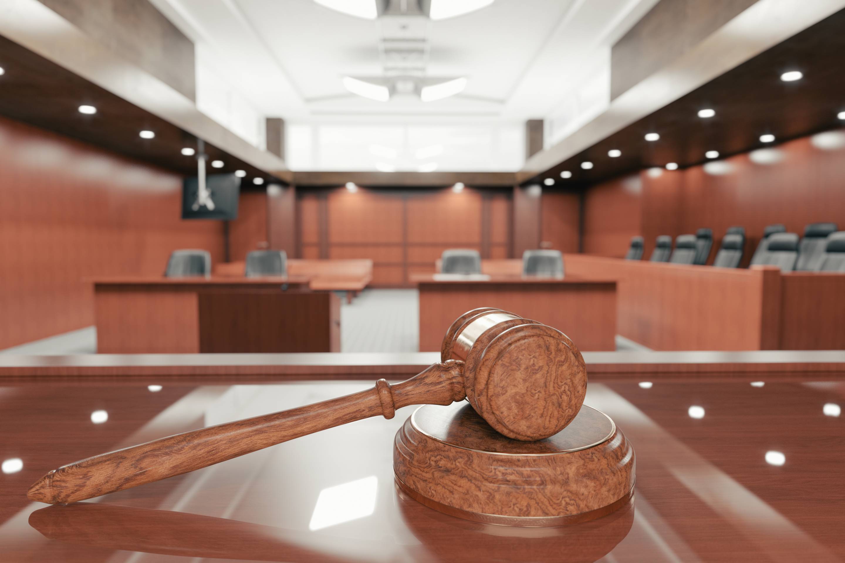 Shot of a courtroom and gavel.
