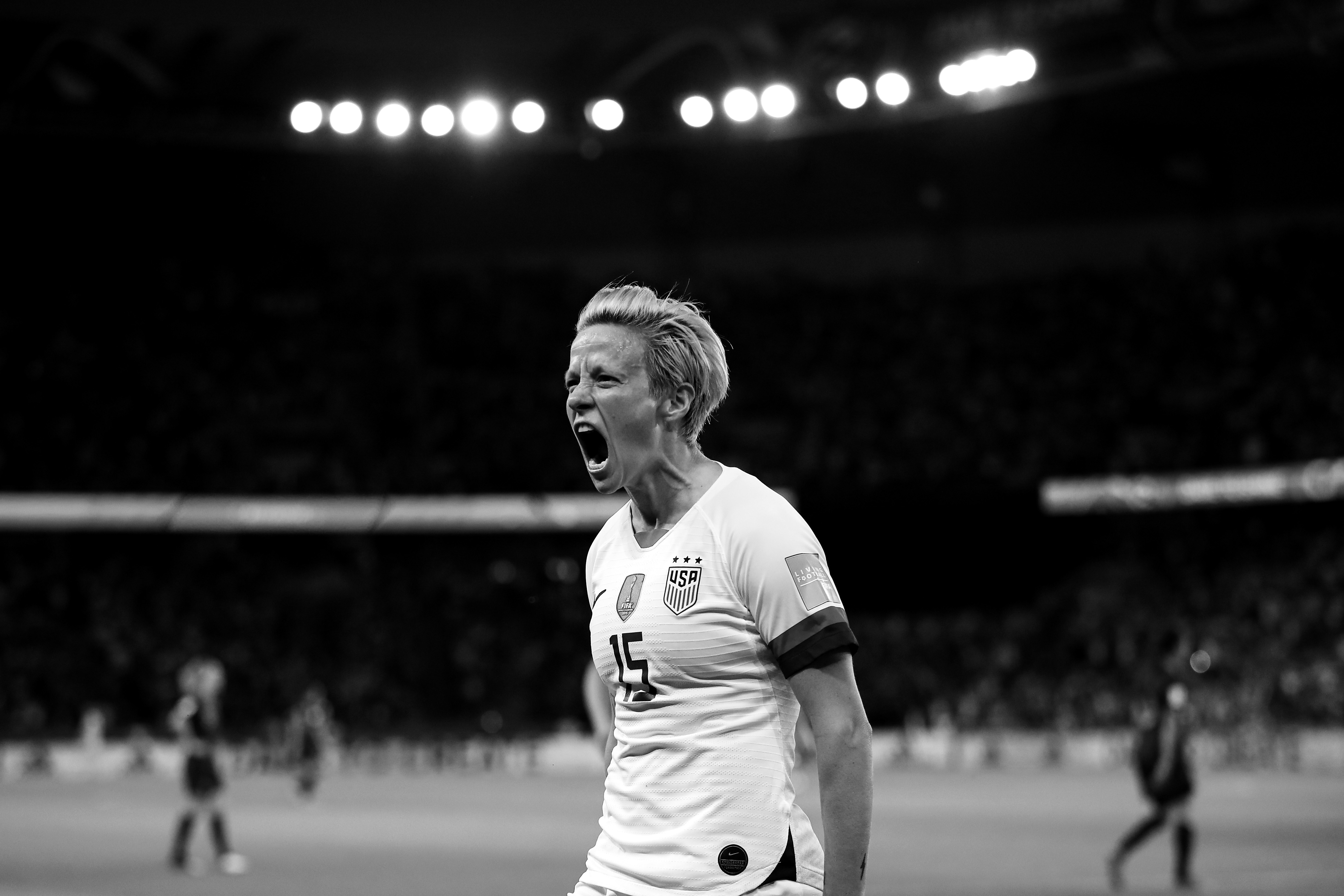 Megan Rapinoe of the USA celebrates after scoring her team's second goal during the 2019 FIFA Women's World Cup France Quarter Final match between France and USA. (Photo by Richard Heathcote/Getty Images)