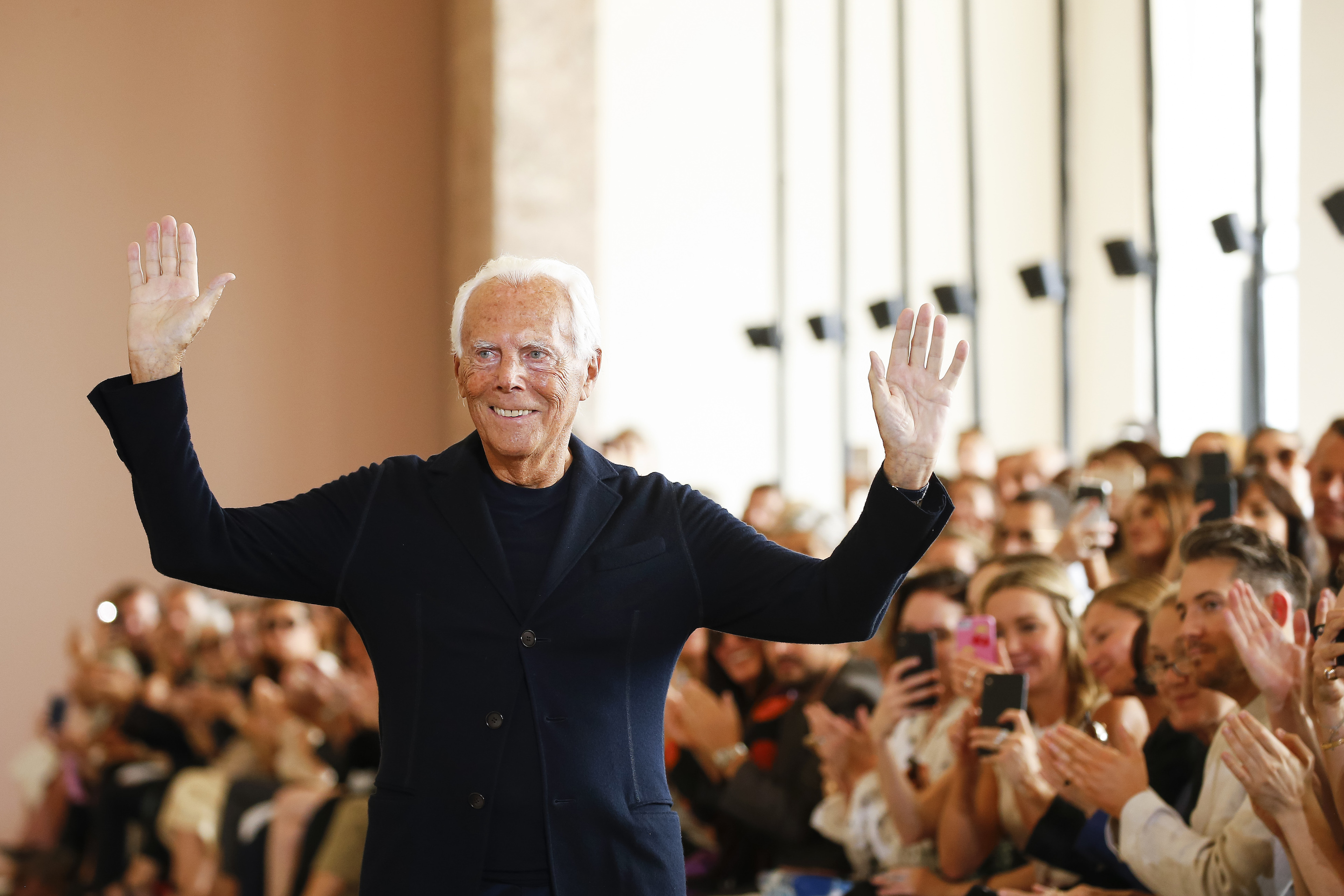 PARIS, FRANCE - JULY 2: Designer Giorgio Armani at the Giorgio Armani Prive show during Paris Haute Couture Fall/Winter 2019/2020 on July 2, 2019 in Paris, France. (Photo by Estrop/Getty Images)