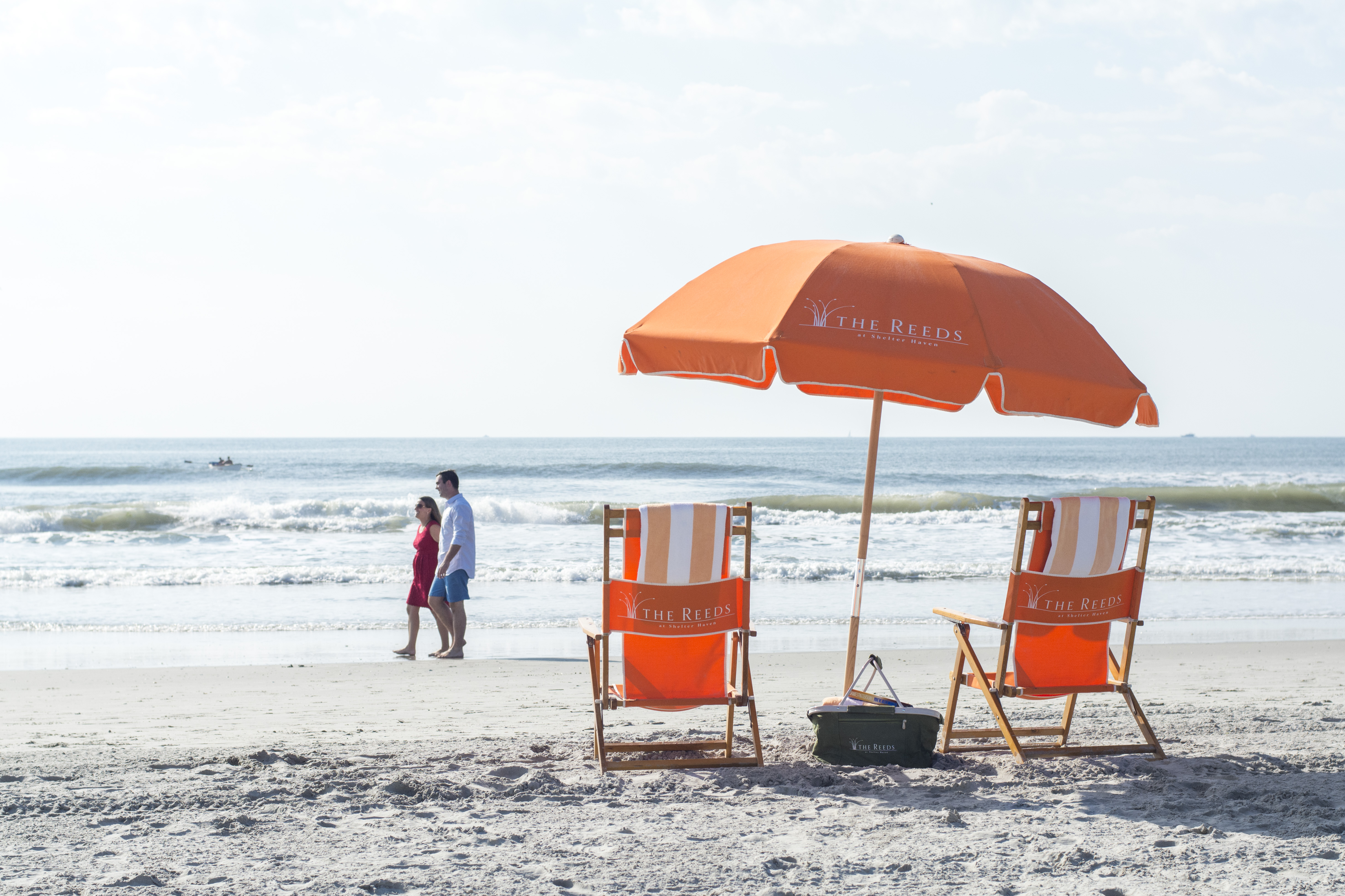"Beach butlers" cater to the guests on this private beach area of the Jersey Shore.