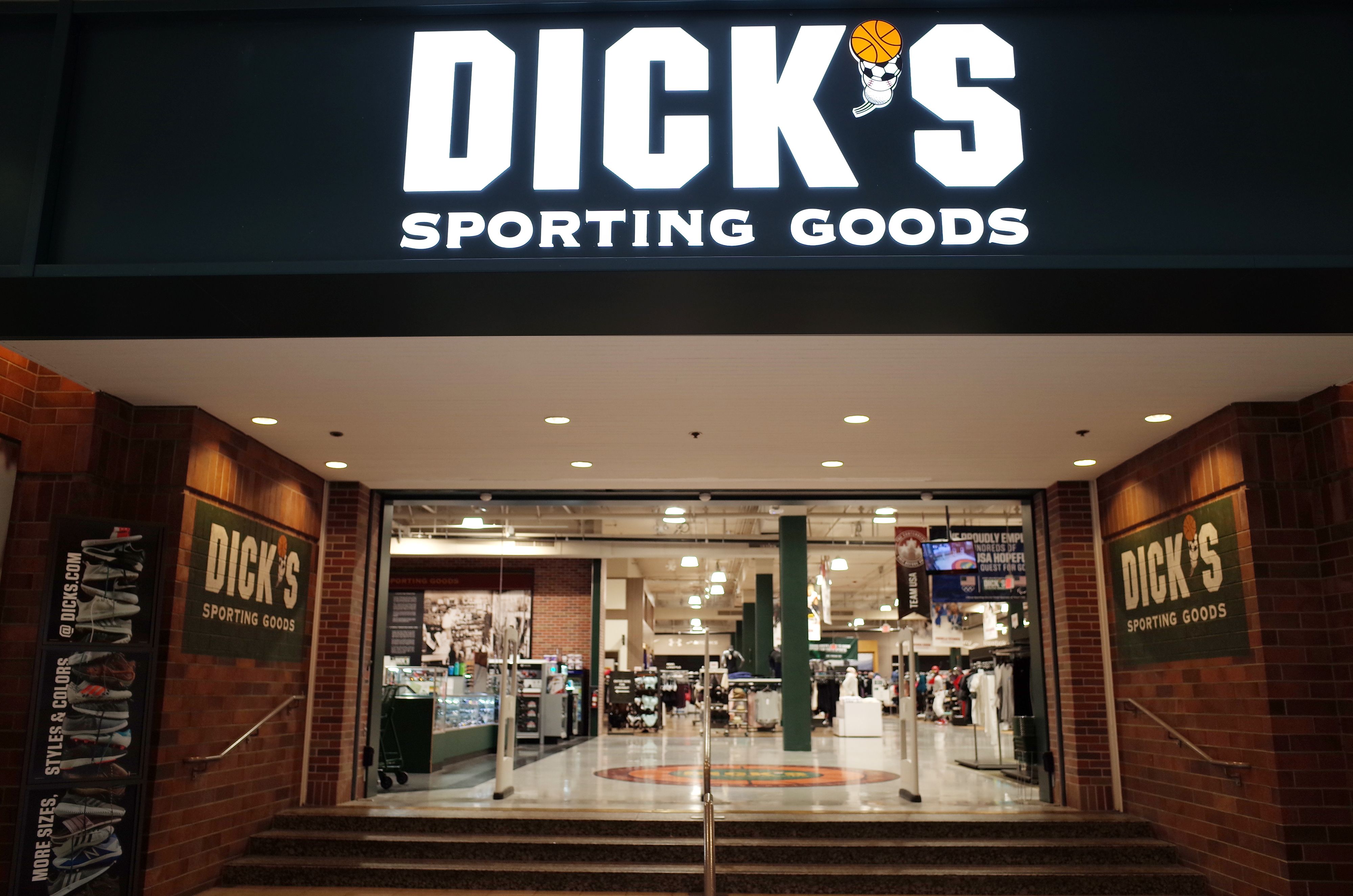 The entrance to the Dick's Sporting Goods store in Glendale, California is seen February 28, 2018. 