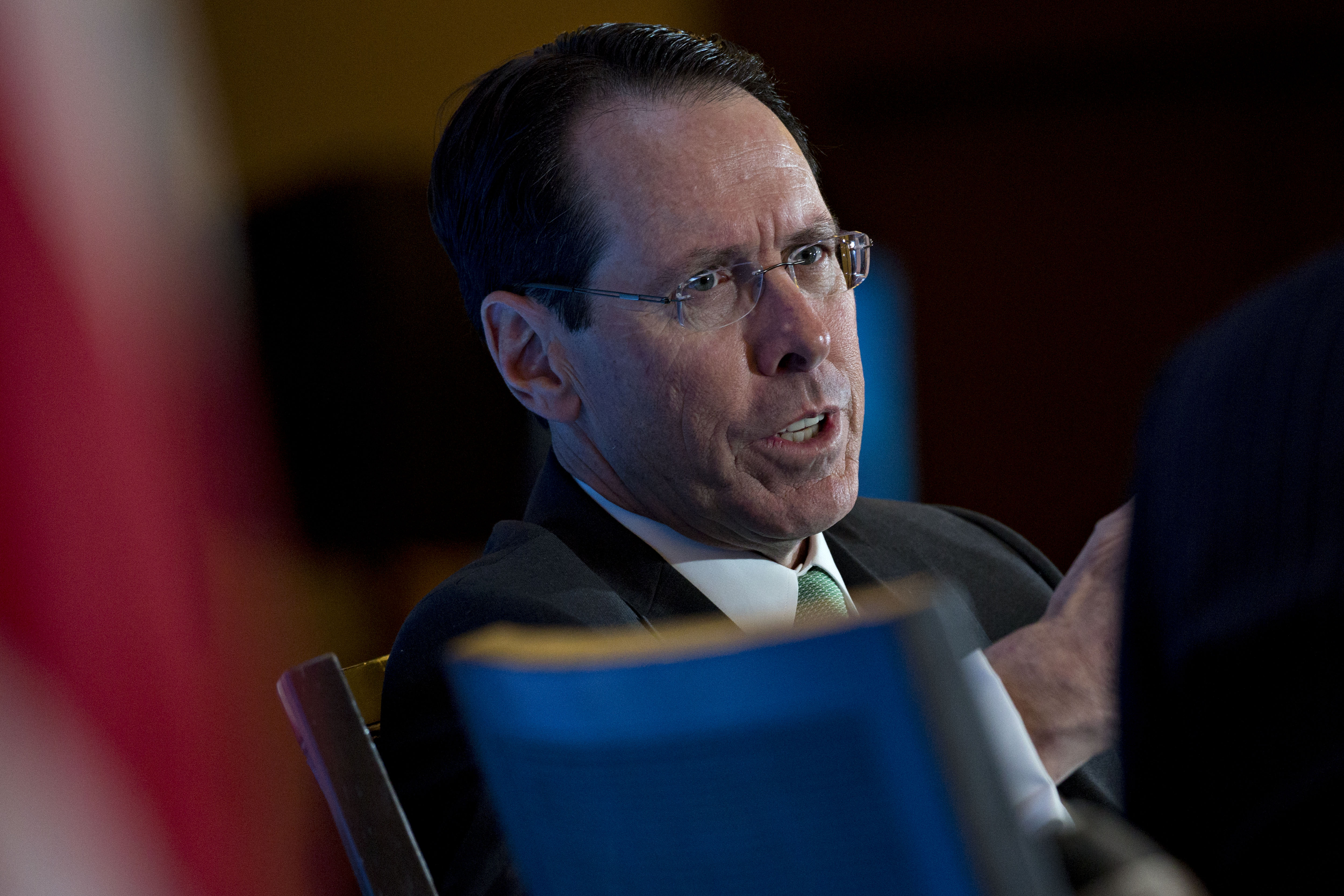 Randall Stephenson, chairman and chief executive officer of AT&T Inc., speaks during an Economic Club of Washington event in Washington, D.C., U.S., on Wednesday, March 20, 2019.
