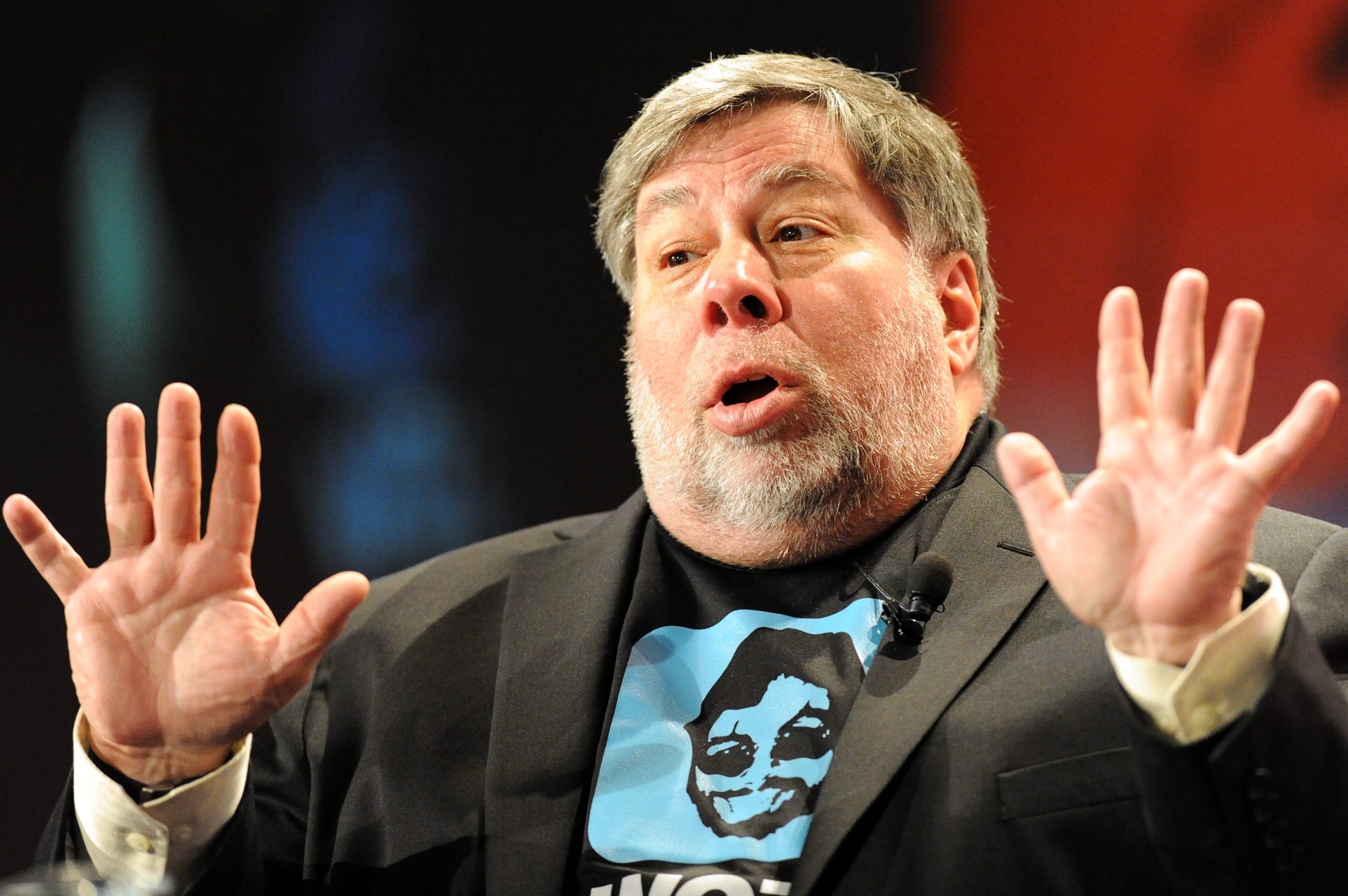 Steve Wozniak, who co-founded Apple Computers with Steve Jobs in 1976, gestures during his address to business leaders at Woz Live in Sydney on May 14, 2012. Wozniak said engineers may be a vital part of Apple’s success but he is glad they aren’t the ones calling the shots at the company. AFP PHOTO / Torsten BLACKWOOD (Photo credit should read TORSTEN BLACKWOOD/AFP/GettyImages)