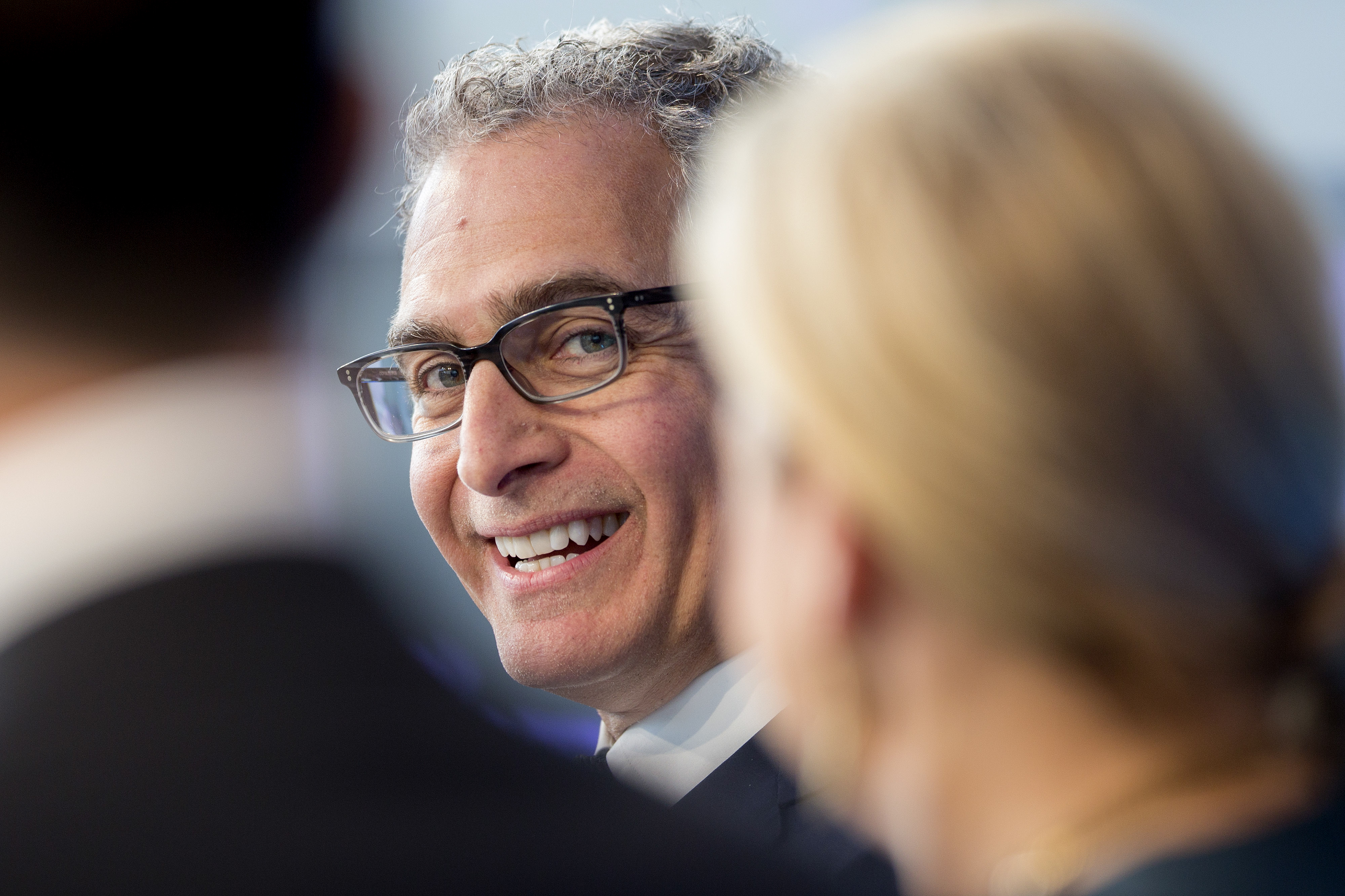 Mark Hoplamazian, president and chief executive officer of Hyatt Hotels Corp., smiles during a panel discussion at the Bloomberg Year Ahead: 2015 conference in Washington, D.C., U.S., on Friday, Nov. 14, 2014.