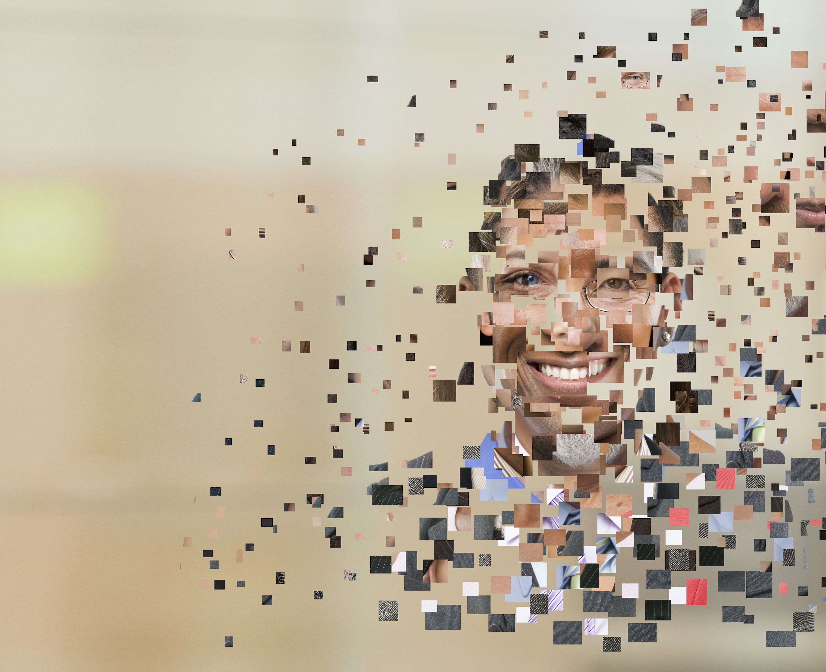 Collage of pixels forming human face