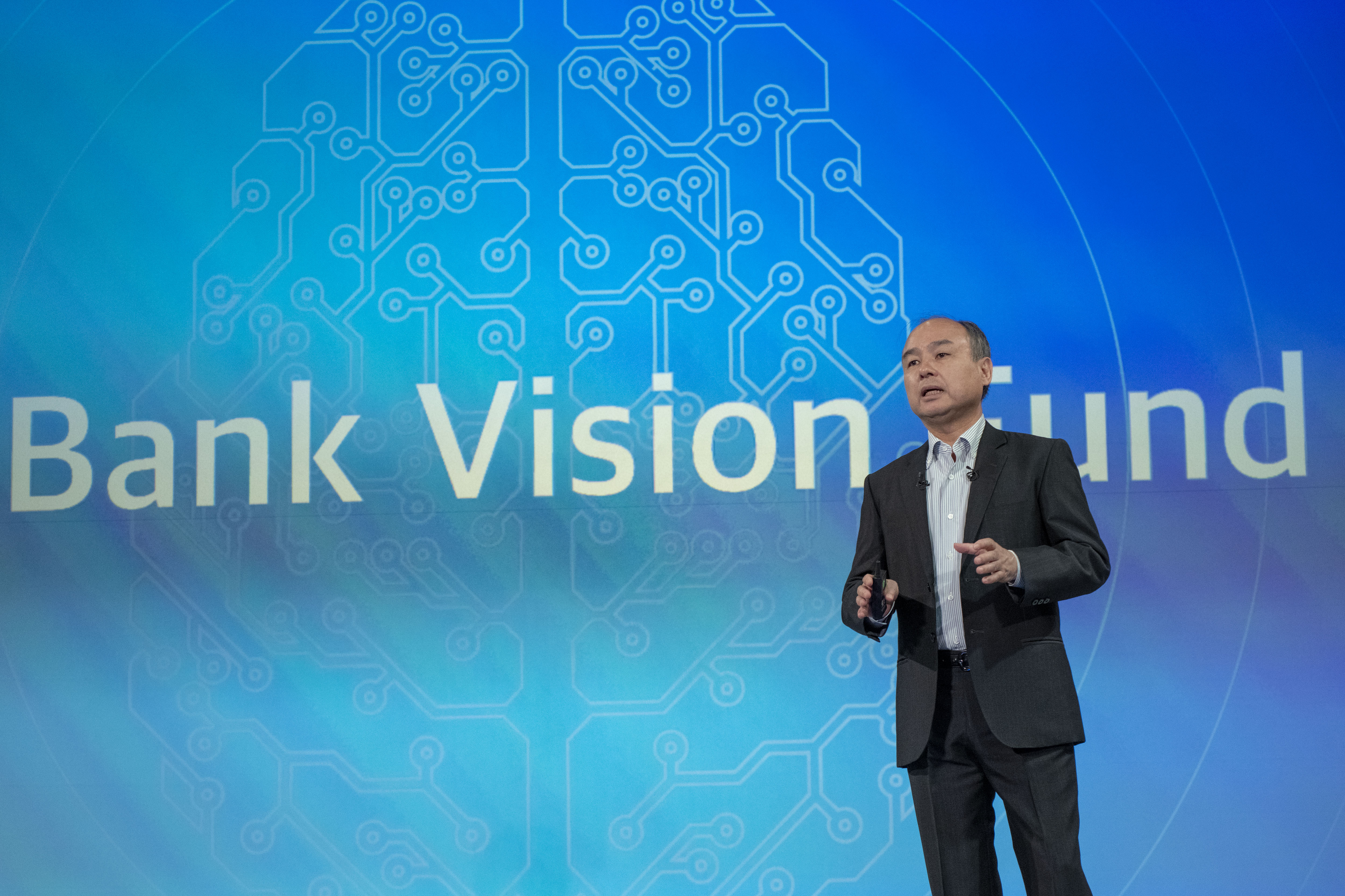 Masayoshi Son, chairman and chief executive officer of SoftBank Group Corp., speaks during a news conference in Tokyo, Japan, on Wednesday, Aug. 7, 2019. SoftBank reported first-quarter profit that beat the highest analyst estimate thanks to valuation gains from Vision Fund investments such as Slack Technologies Inc. (Photo by Alessandro Di Ciommo/NurPhoto via Getty Images)