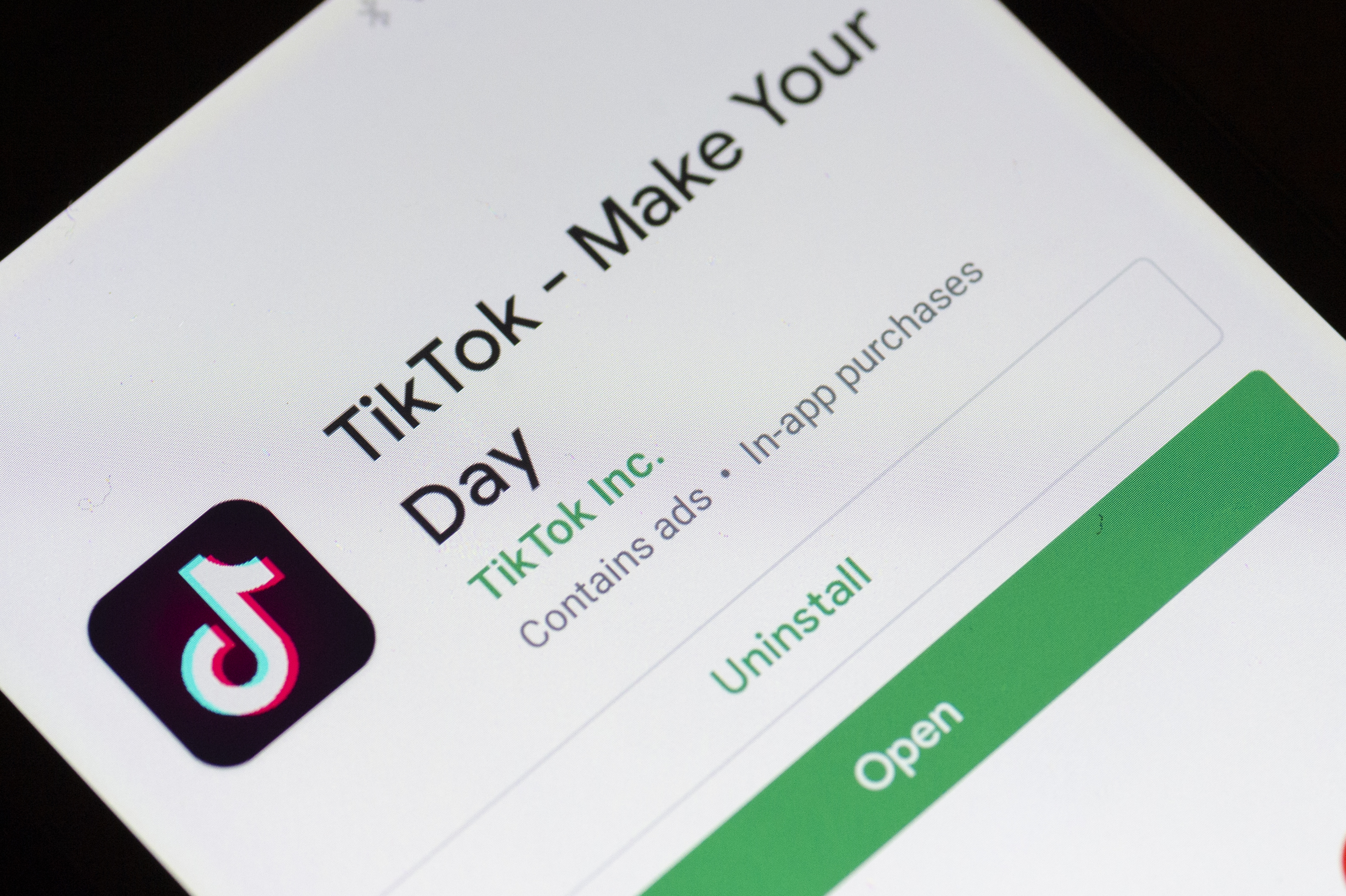 A TikTok logo is seen on a mobile device in Mountain View, California on November 2, 2019 as a photo illustration. The U.S. government organization, the Committee on Foreign Investment in the United States (CFIUS), has launched a national security review of TikTok owner Beijing ByteDance Technology Cos $1 billion acquisition of U.S. social media app Musical.ly. (Photo by Yichuan Cao/NurPhoto via Getty Images)