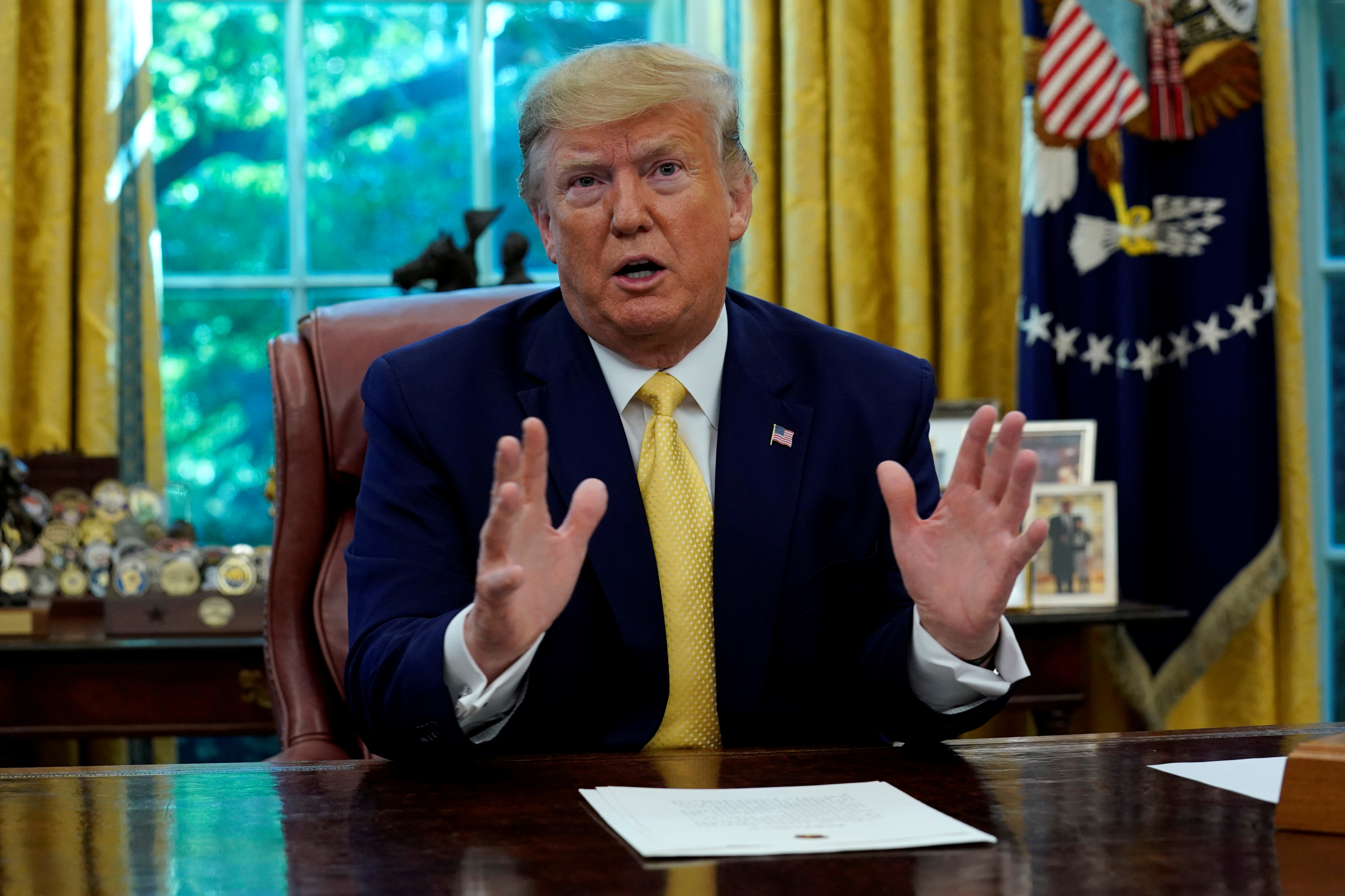 Trump in the Oval Office during a meeting with China's Vice Premier, October, 2019.