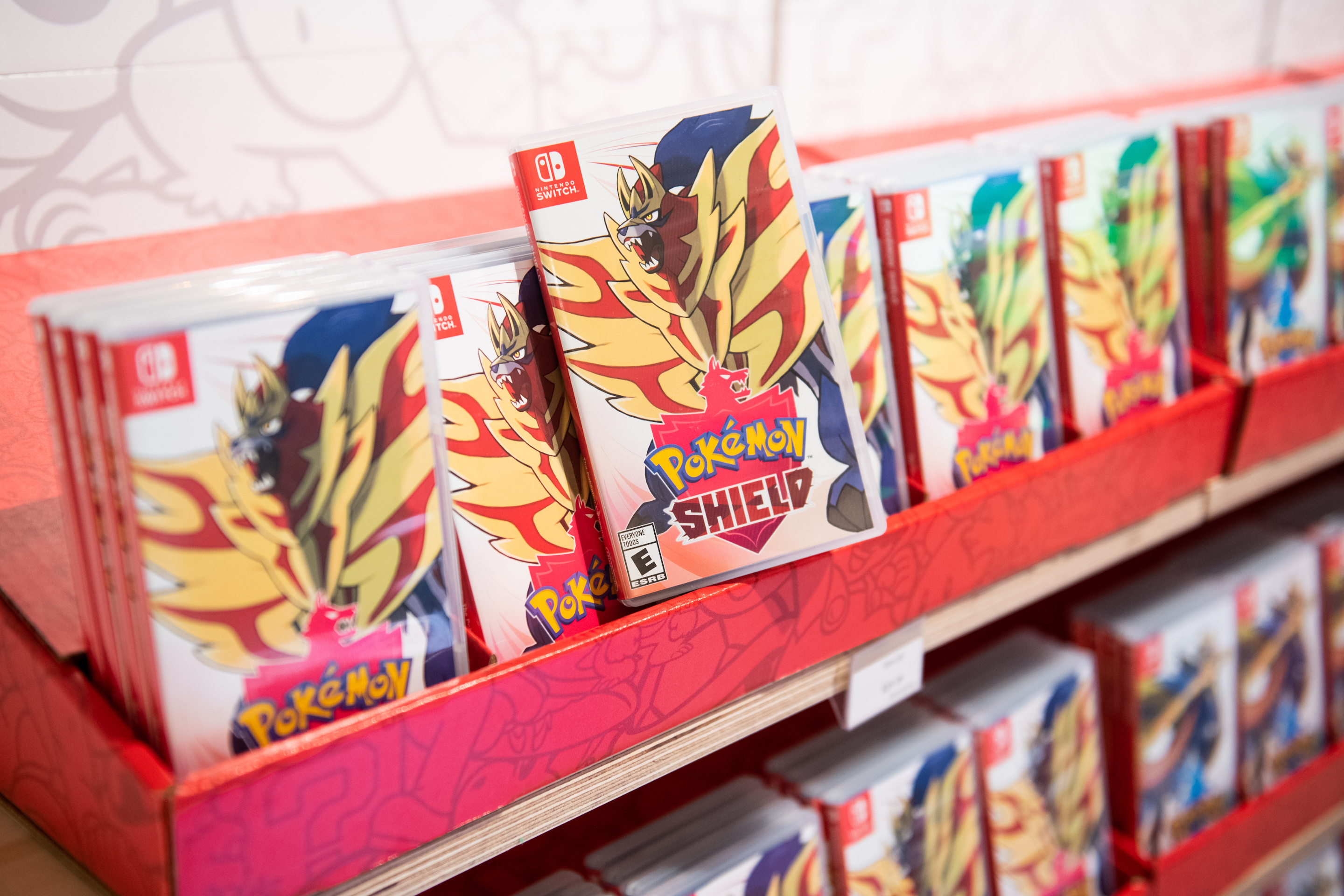 Nintendo's Pokemon Shield video games sit on display inside a Toys "R" Us Inc. store in Paramus, New Jersey, U.S., on Tuesday, Nov. 26, 2019. The new store in the Garden State Plaza is the first of 10 locations planned to be operational by the end of next year. Mark Kauzlarich/Bloomberg