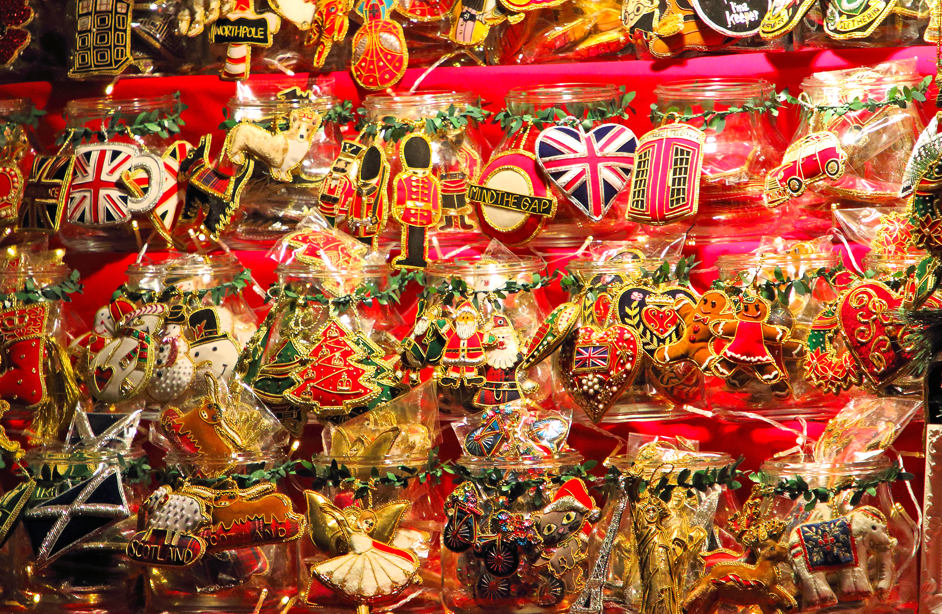 LONDON, UNITED KINGDOM - 2019/11/28: Christmas decorations on sale at the stalls at Christmas in Leicester Square.
London's destination for Film Premieres has been transformed into a Christmas market for the holiday season. (Photo by Keith Mayhew/SOPA Images/LightRocket via Getty Images)
