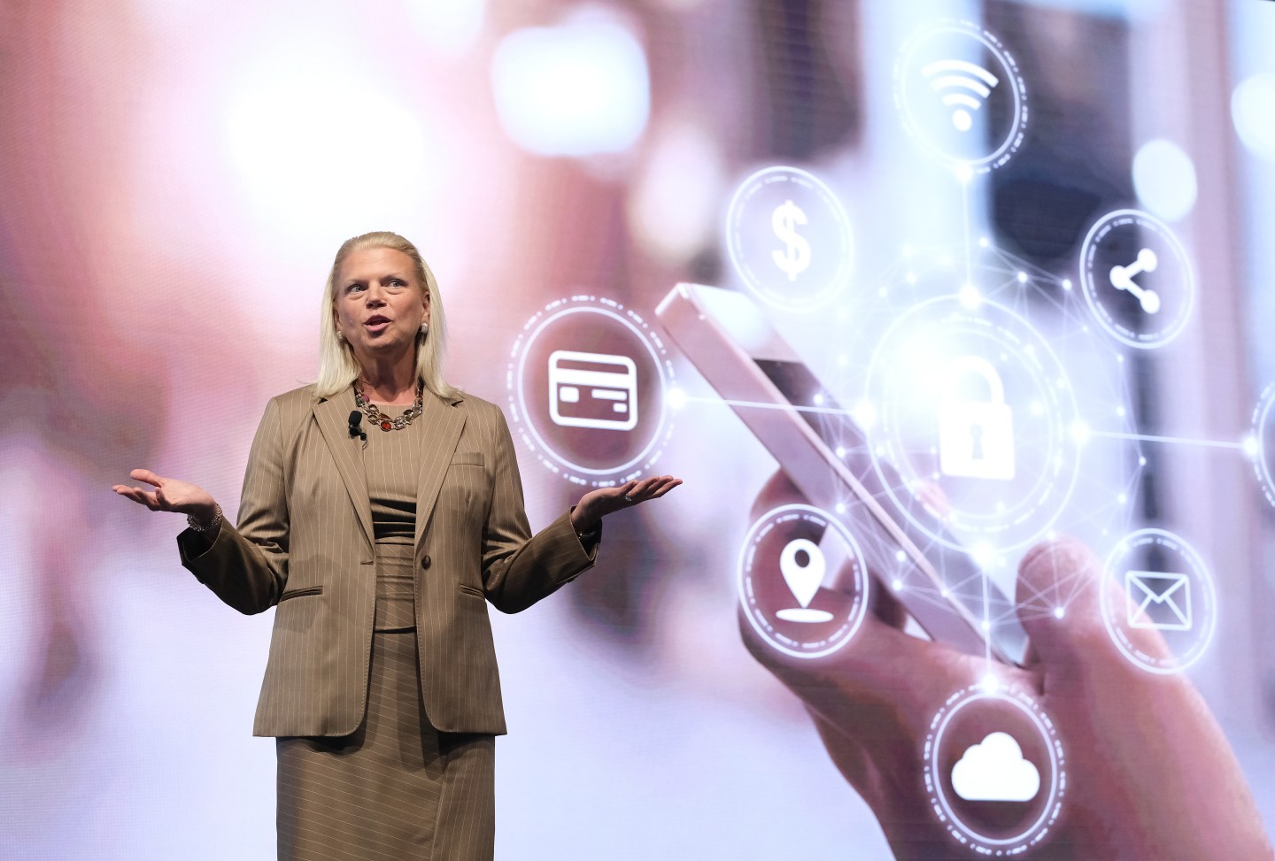 FRANKFURT AM MAIN, GERMANY - SEPTEMBER 11: Ginni Rometty, CEO of IBM, speaks during the press days at the 2019 IAA Frankfurt Auto Show on September 11, 2019 in Frankfurt am Main, Germany. The IAA will be open to the public from September 12 through 22. (Photo by Sean Gallup/Getty Images)