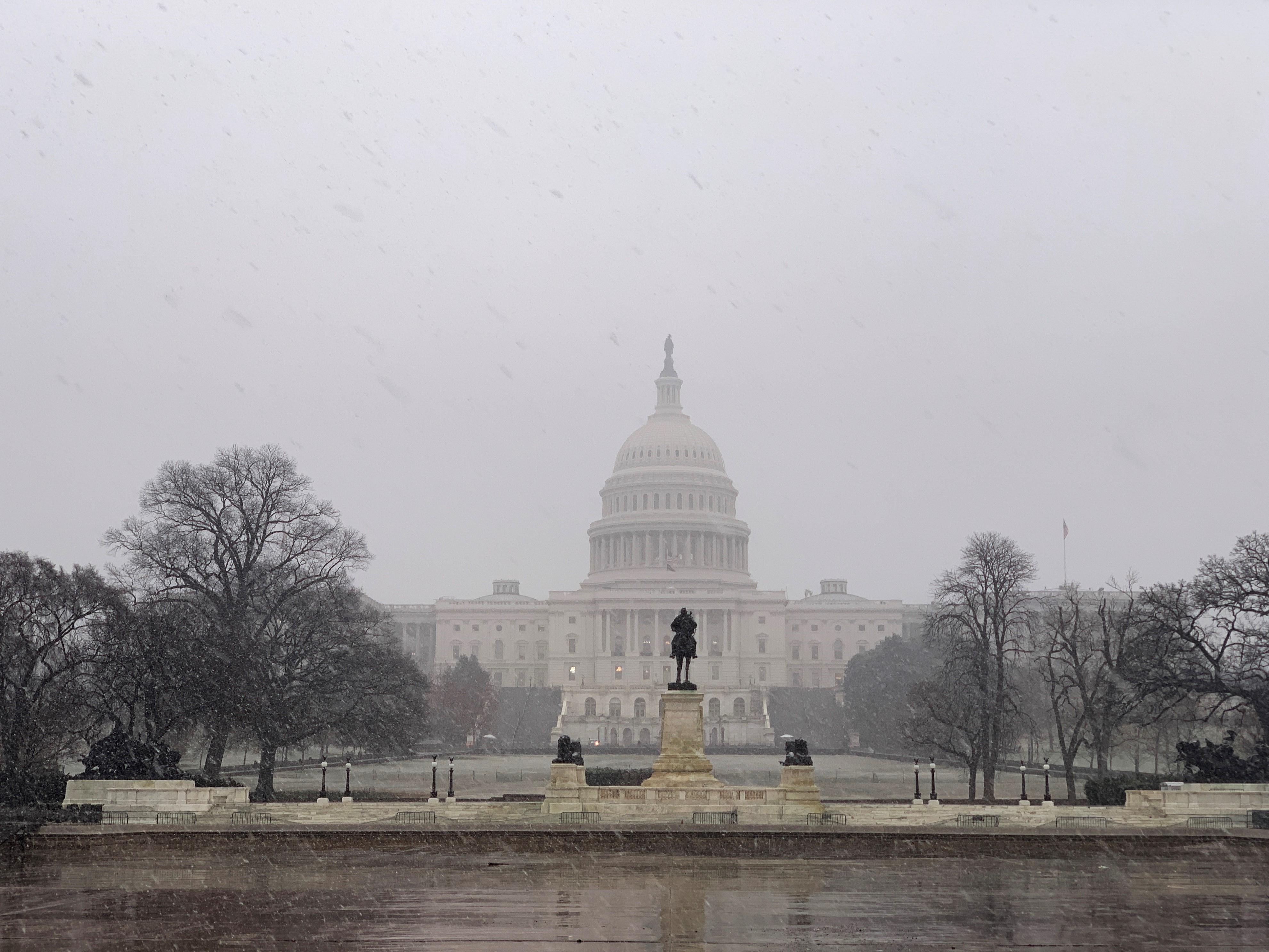 WASHINGTON DC, USA - JANUARY 07: The US Capitol building is seen during snowfall, in Washington DC, United States on January 7, 2020.  (Photo by Yasin Ozturk/Anadolu Agency via Getty Images)