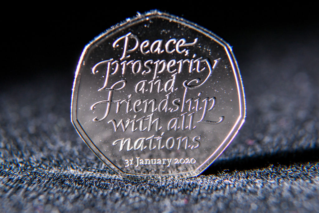 New 50p coins are checked at the Royal Mint in Llantrisant, Pontyclun, Wales, during production of the new 50p Brexit coin, which bears the inscription 'Peace, prosperity and friendship with all nations' and the date the UK leaves the EU. (Photo by Ben Birchall/PA Images via Getty Images)