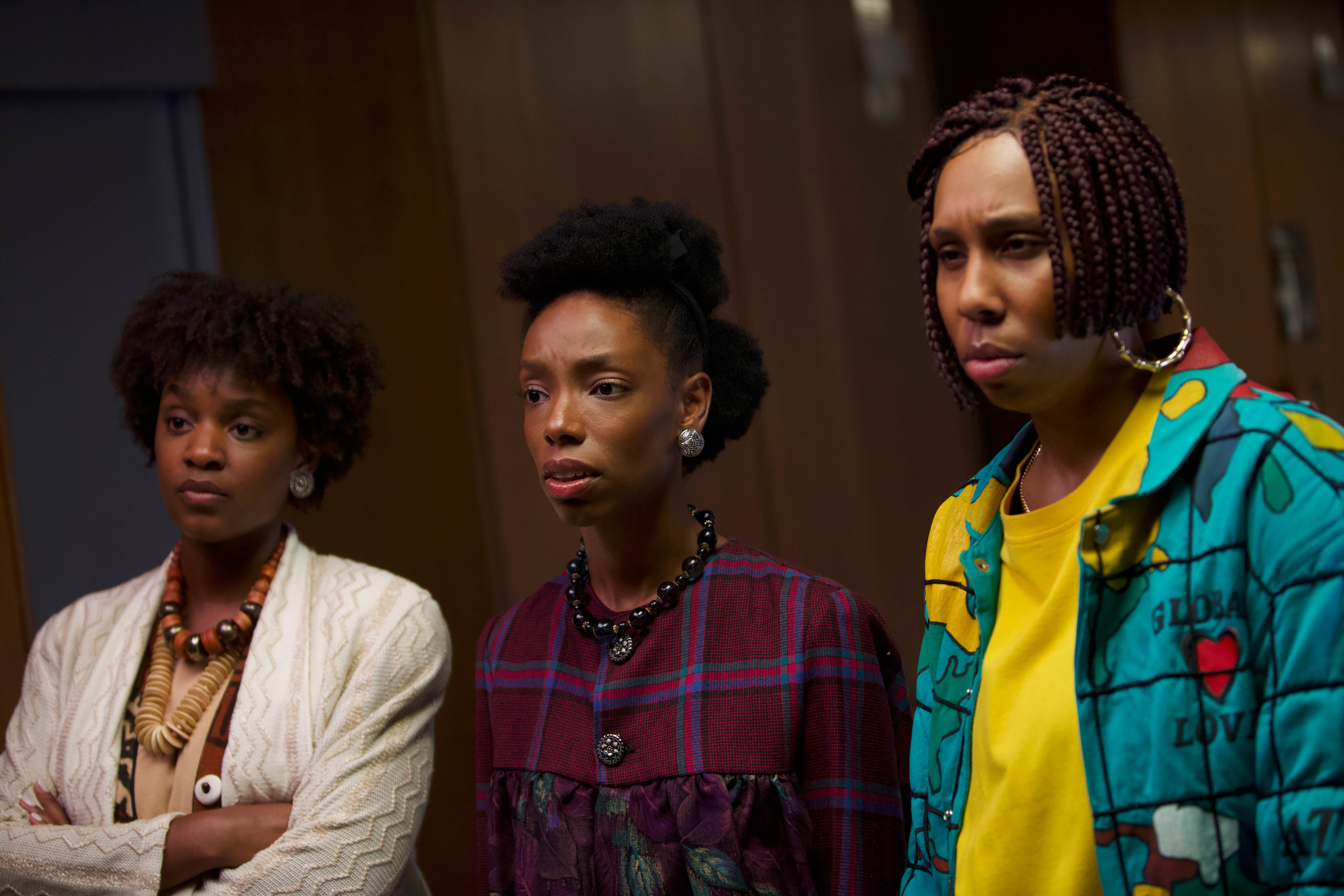 From left: Yaani King Mondschein, Elle Lorraine, and Lena Waithe in “Bad Hair” by Justin Simien.