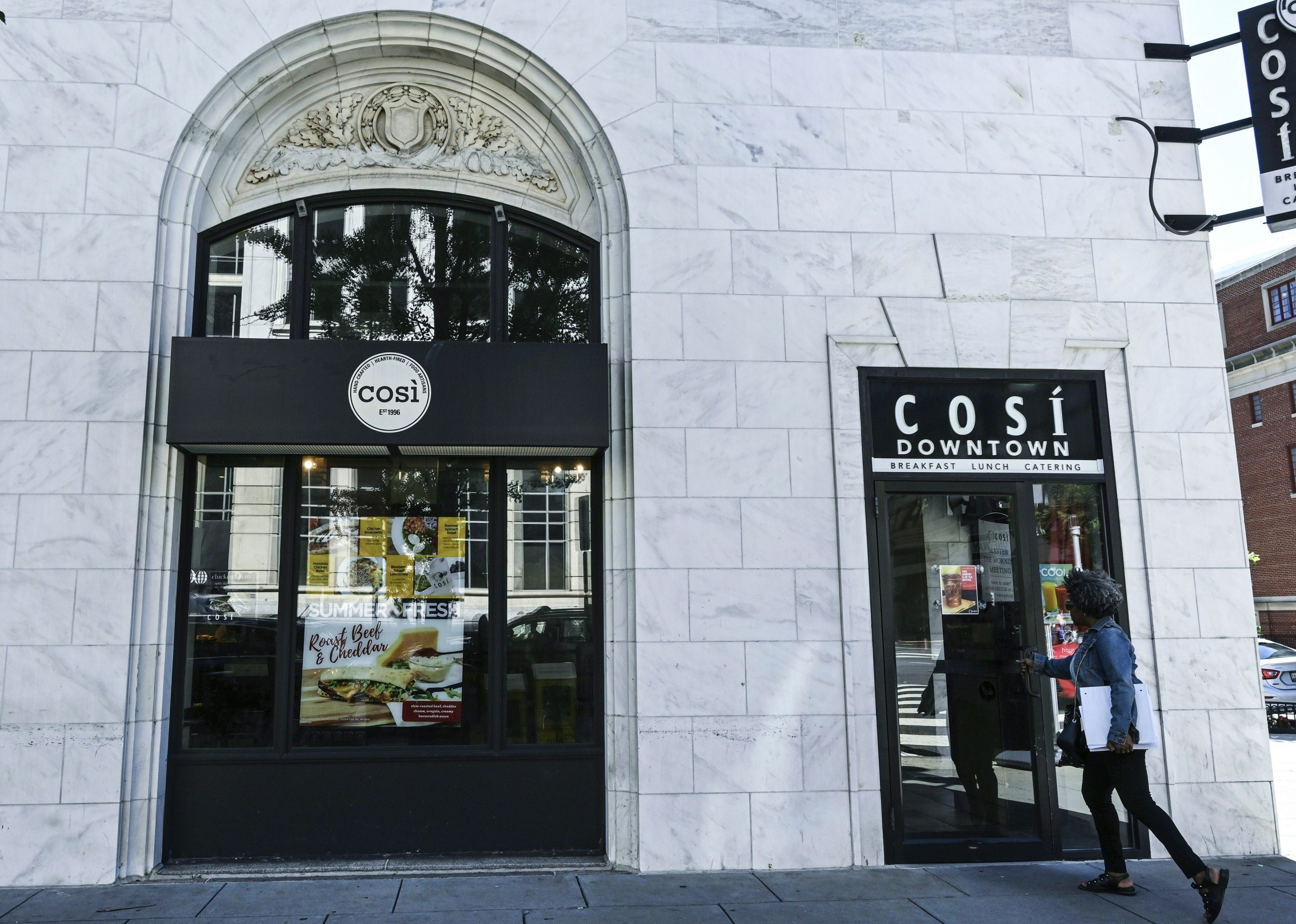 A Cosi logo is seen on the restaurant in downtown Washington, DC June 11, 2019. 