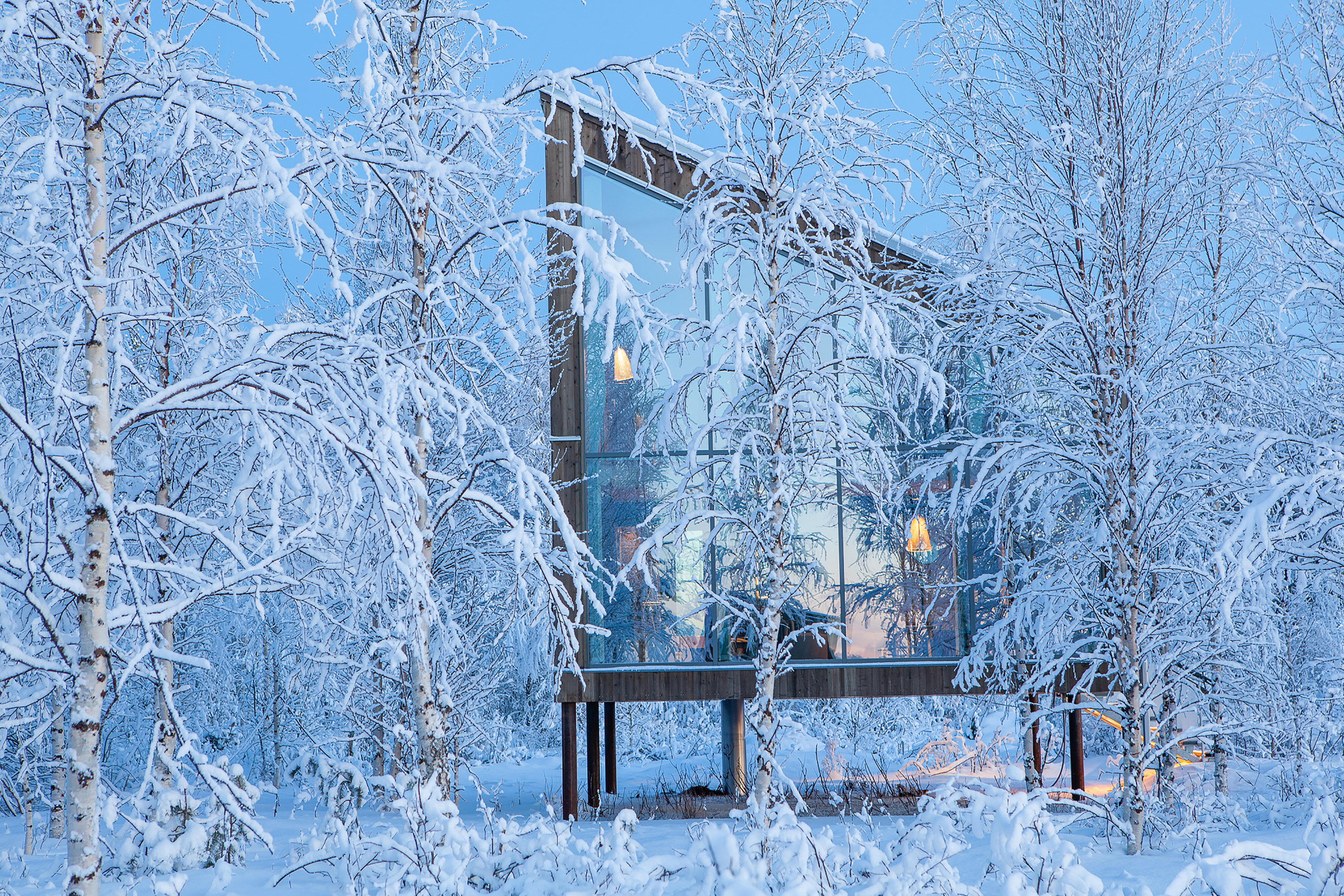 The Arctic Bath is a hotel and spa designed frozen into a river in northern Sweden.