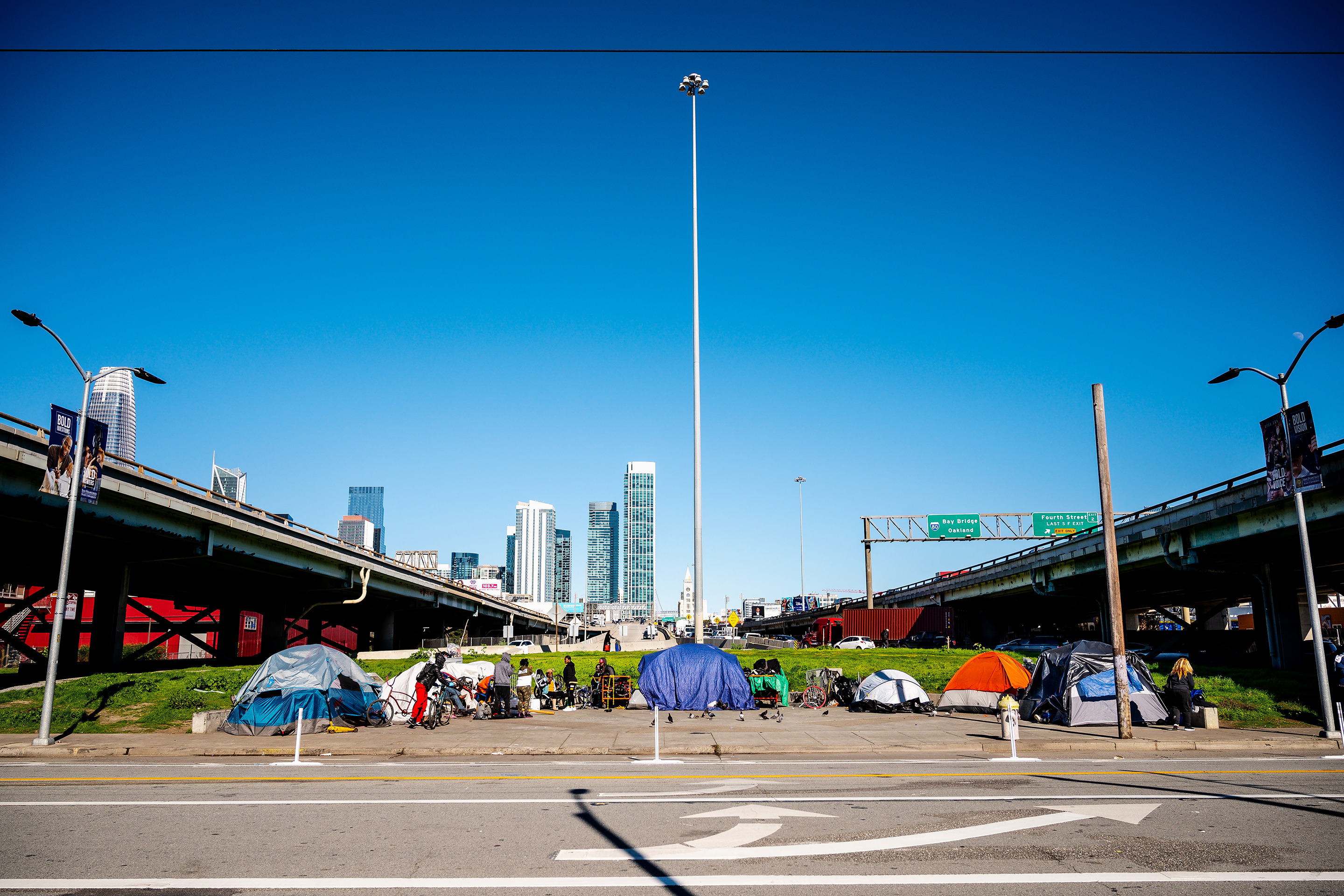 FINDING SHELTER A homeless encampment in San Francisco, between the on- and off-ramps of Interstate 80.