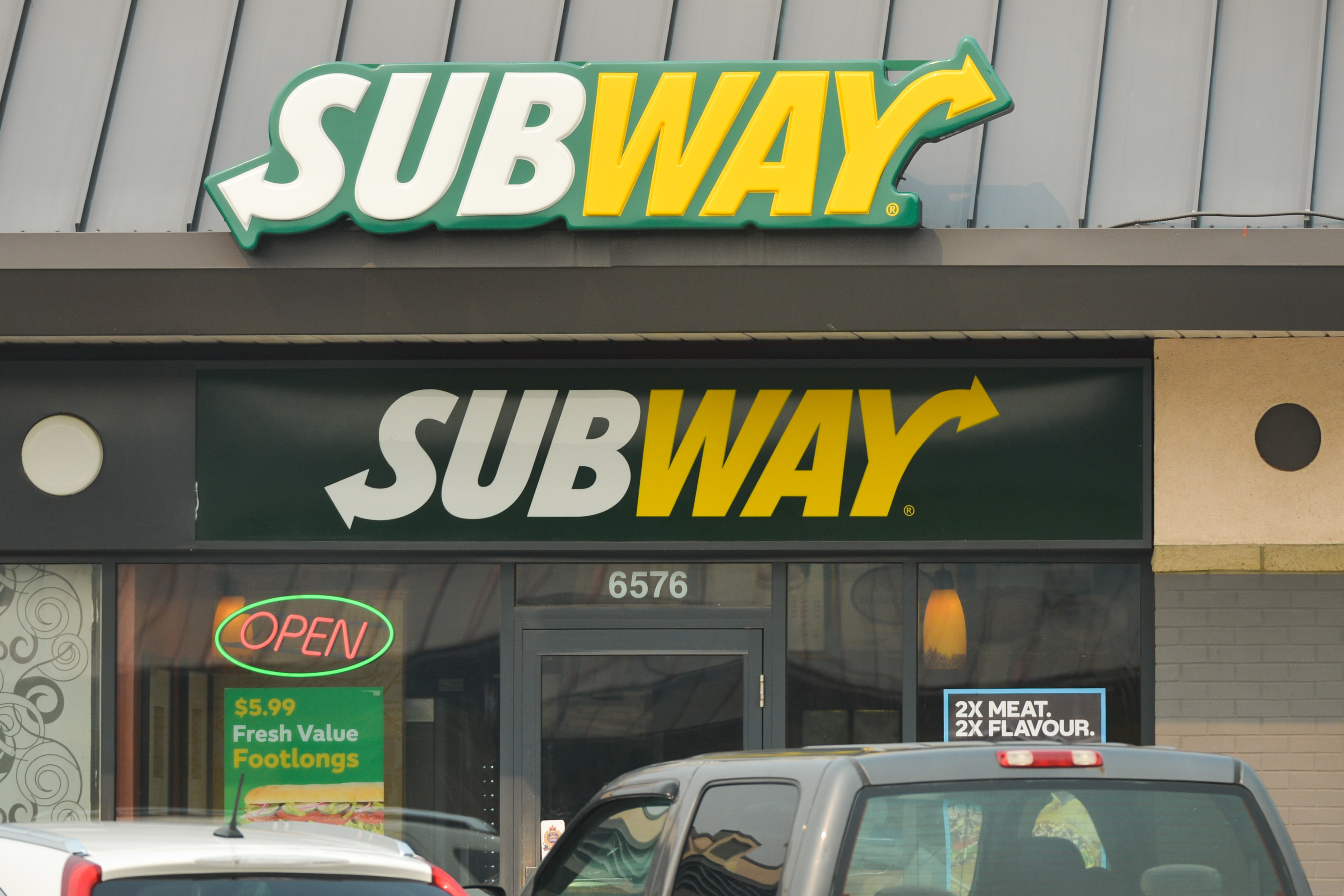 A view of Subway logo in Edmonton's downtown.
On Tuesday, September 11, 2018, in Edmonton, Alberta, Canada. (Photo by Artur Widak/NurPhoto via Getty Images)