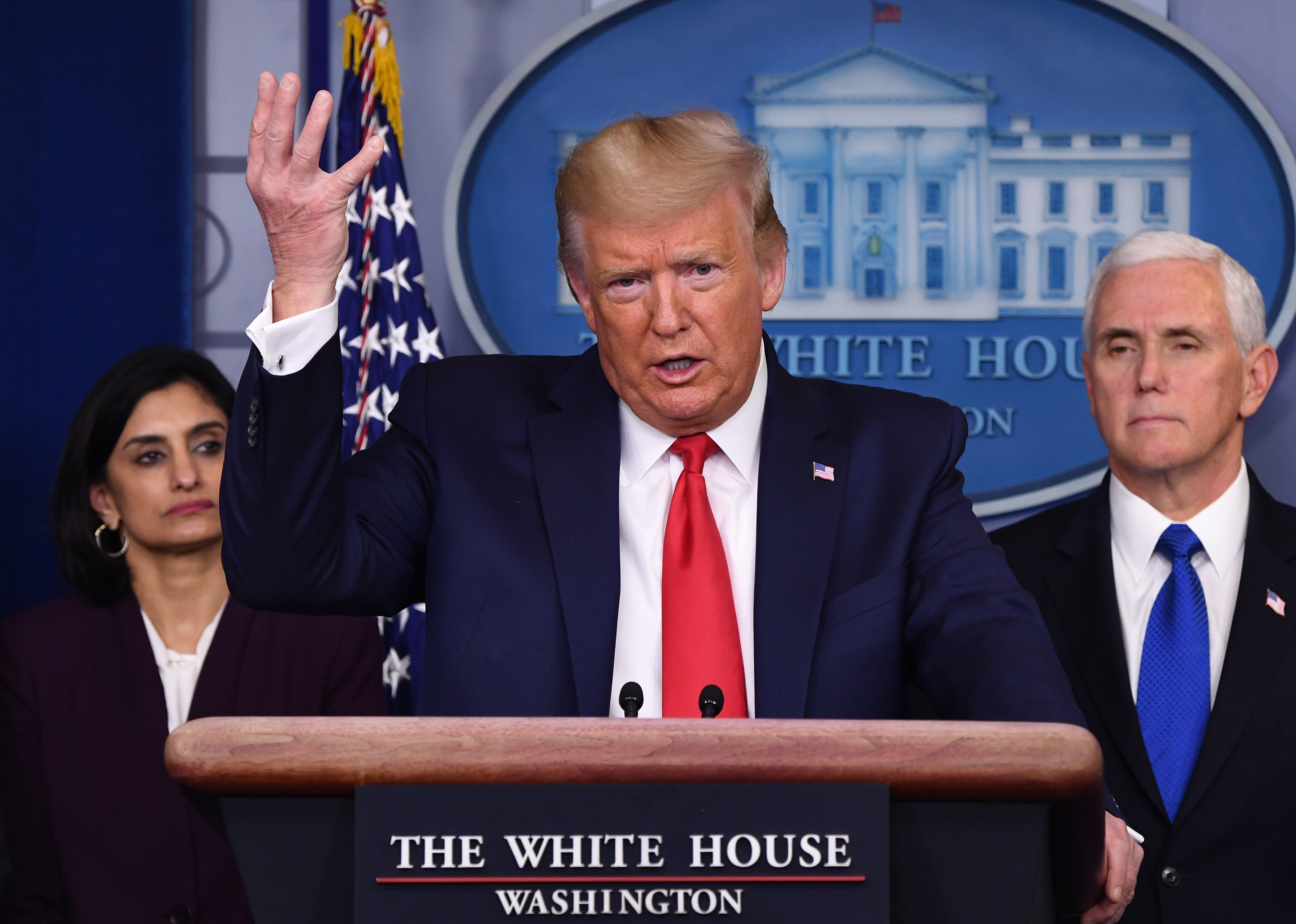 U.S. Donald Trump speaks during a Coronavirus Task Force news conference in the briefing room of the White House in Washington, D.C., U.S., on Wednesday, March 18, 2020. Trump invoked the Defense Production Act, allowing the government to boost production of masks and protective equipment. Europe surpassed China in the number of coronavirus infections. Wire photography: Kevin Dietsch—UPI/Bloomberg via Getty Images