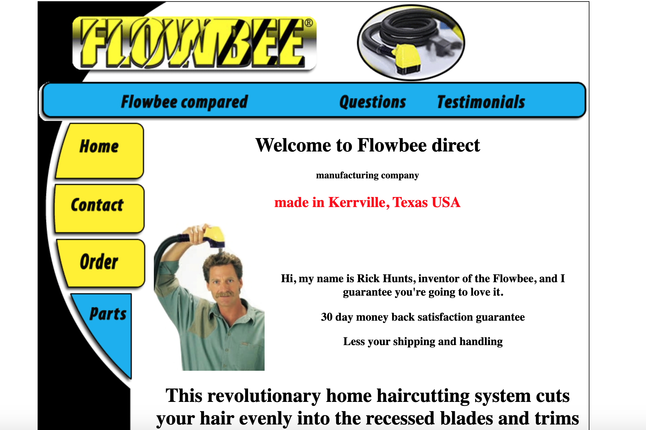 Screen shot of the Flowbee web site home page.