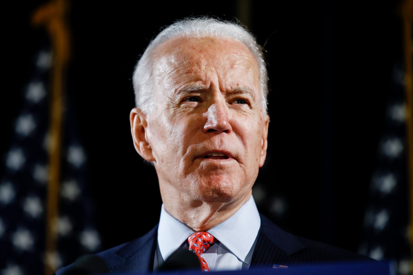 FILE - In this March 12, 2020, file photo, Democratic presidential candidate former Vice President Joe Biden speaks in Wilmington, Del. Biden expects to name a vice presidential vetting committee next week. That's according to three Democrats with knowledge of the situation who spoke to The Associated Press on condition of anonymity to discuss internal plans. (AP Photo/Matt Rourke)