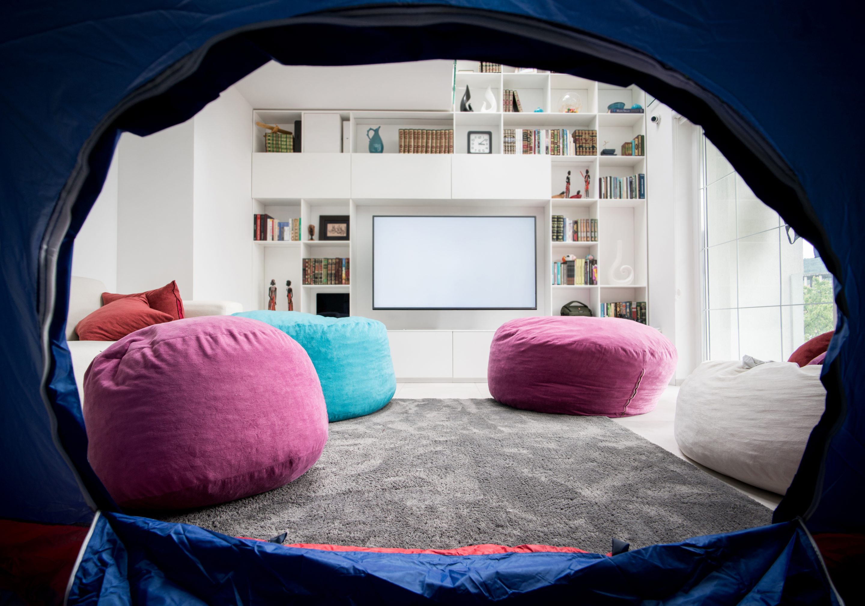 Tent camping in living room