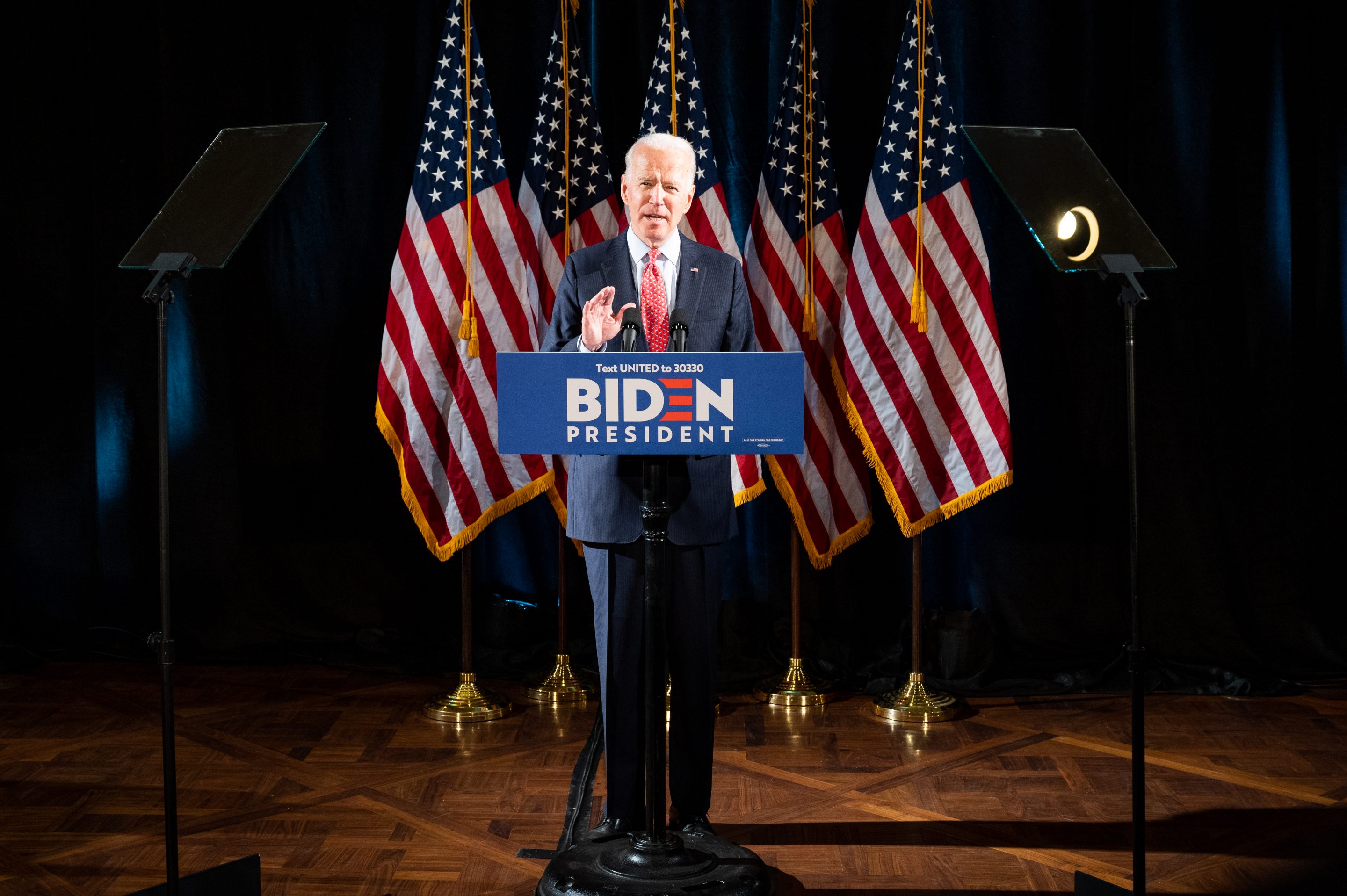 WILMINGTON, UNITED STATES - MARCH 12, 2020: Former Vice President Joe Biden (D) speaks about the Coronavirus and the response to it at the Hotel Du Pont in Wilmington, DE.- PHOTOGRAPH BY Michael Brochstein / Echoes Wire/ Barcroft Studios / Future Publishing (Photo credit should read Michael Brochstein / Echoes Wire/Barcroft Media via Getty Images)